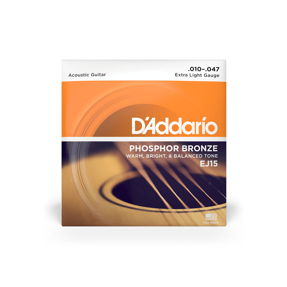 D’Addario 10-47 Phosphor Bronze Acoustic Guitar Strings – Extra Light (.010–.047) (EJ15)