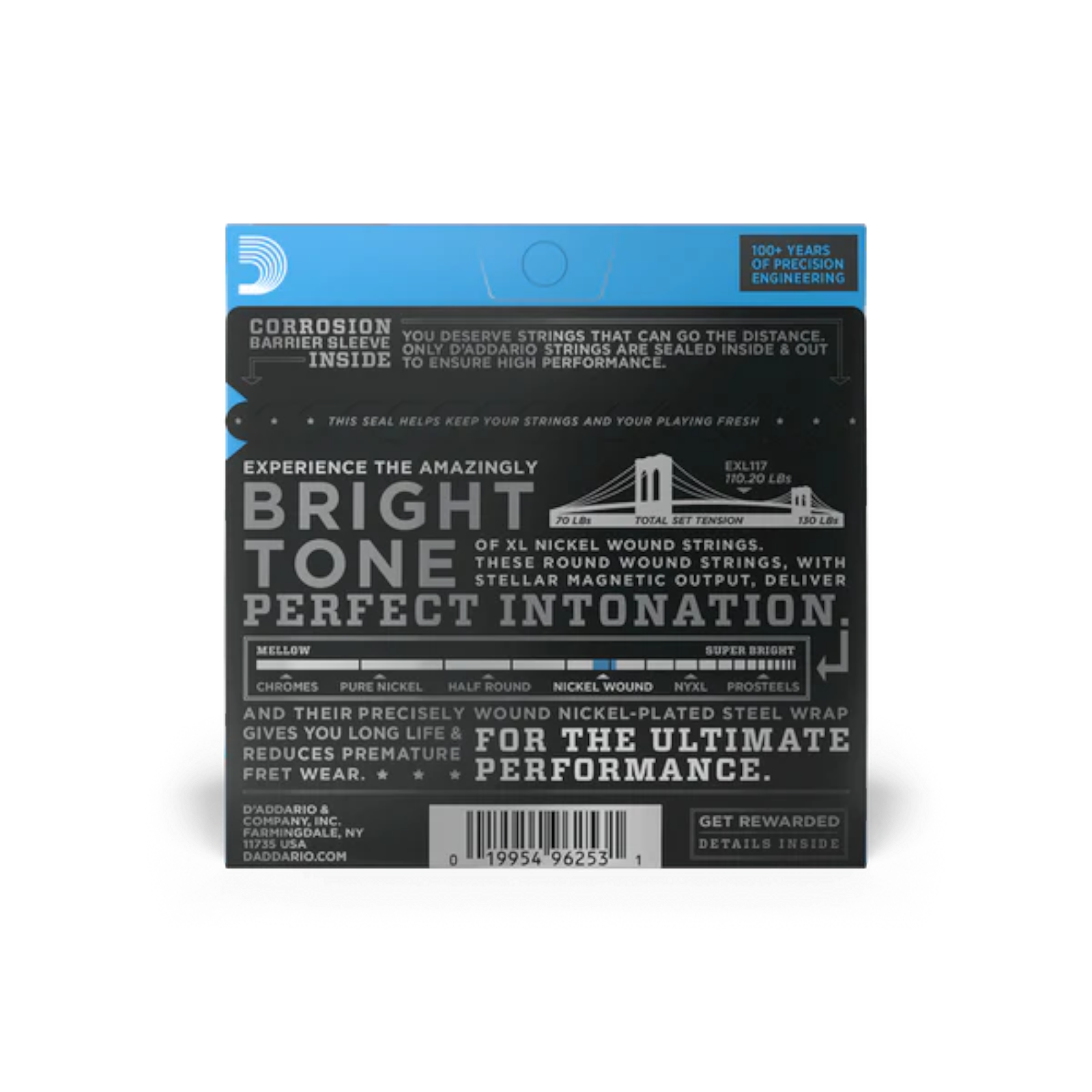D'Addario 11-56 Nickel Wound Electric Guitar Strings - Medium Top/Extra Heavy Bottom (.011–.056) (EXL117)