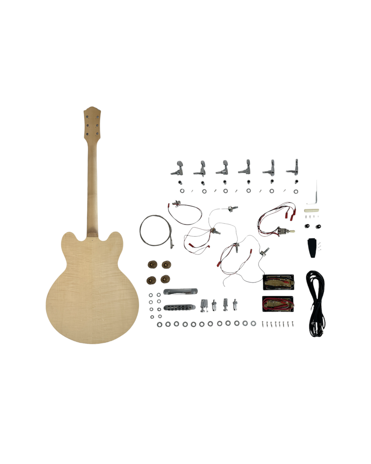 (PREORDER: EST. NOV 2026)  E272DIY Complete No-Solder Semi-Hollow Body Electric Guitar DIY Kit, Set Neck