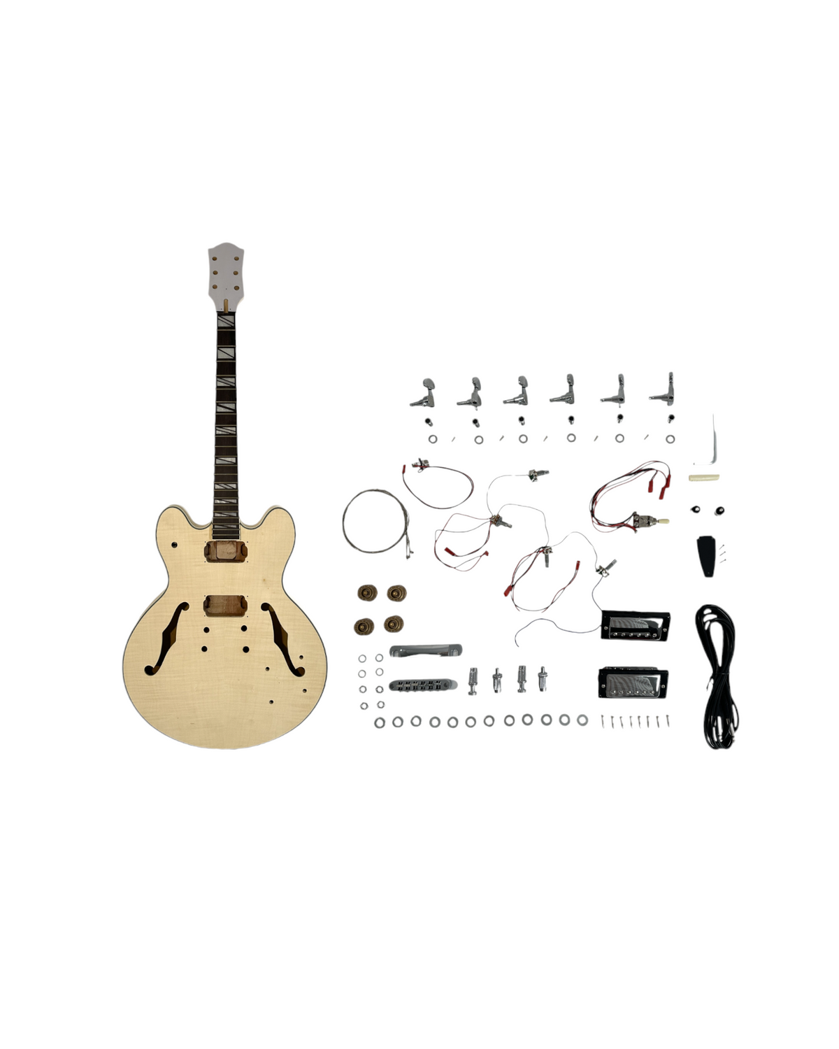 (PREORDER: EST. NOV 2026)  E272DIY Complete No-Solder Semi-Hollow Body Electric Guitar DIY Kit, Set Neck