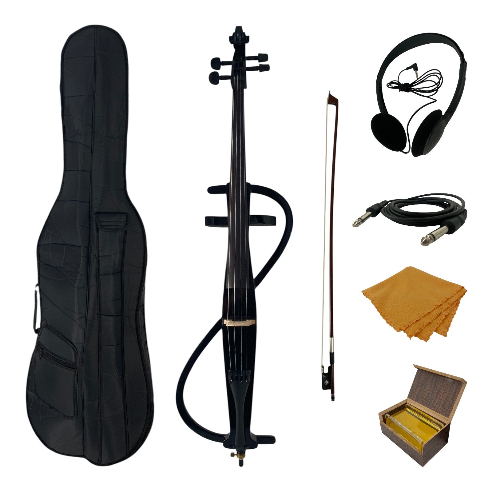 Symphony EC01BK Portable Hand-Carved Solid Catalpa Electric Cello Outfit in Gloss Black