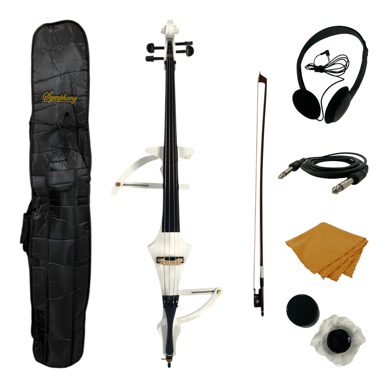 Symphony EC02WH Foldable Hand-Carved Solid Catalpa Electric Cello Outfit in Gloss White