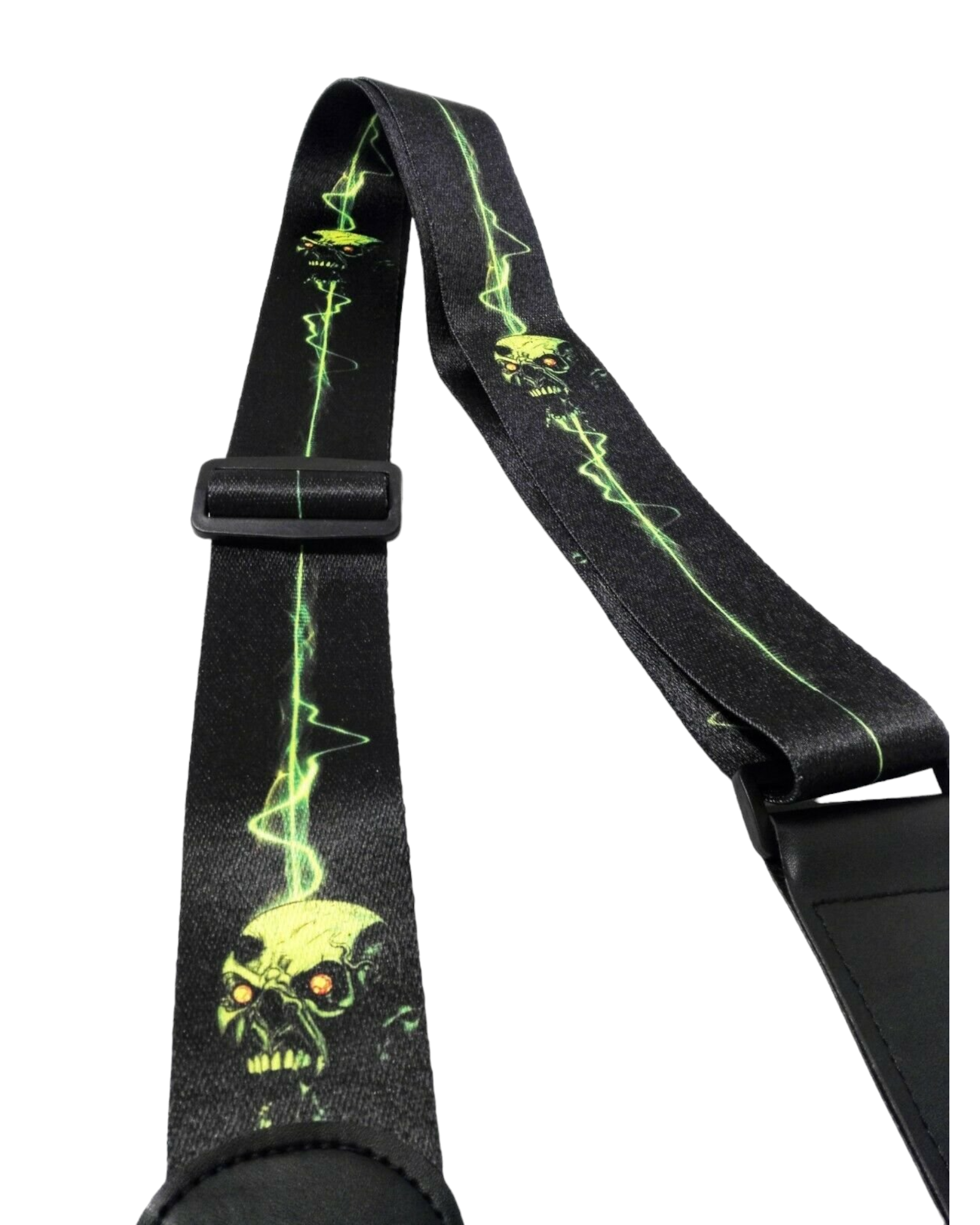 Long PU Leather End Guitar Strap, Length Adjustable 103~170cm, Green Ghost, GSNEON