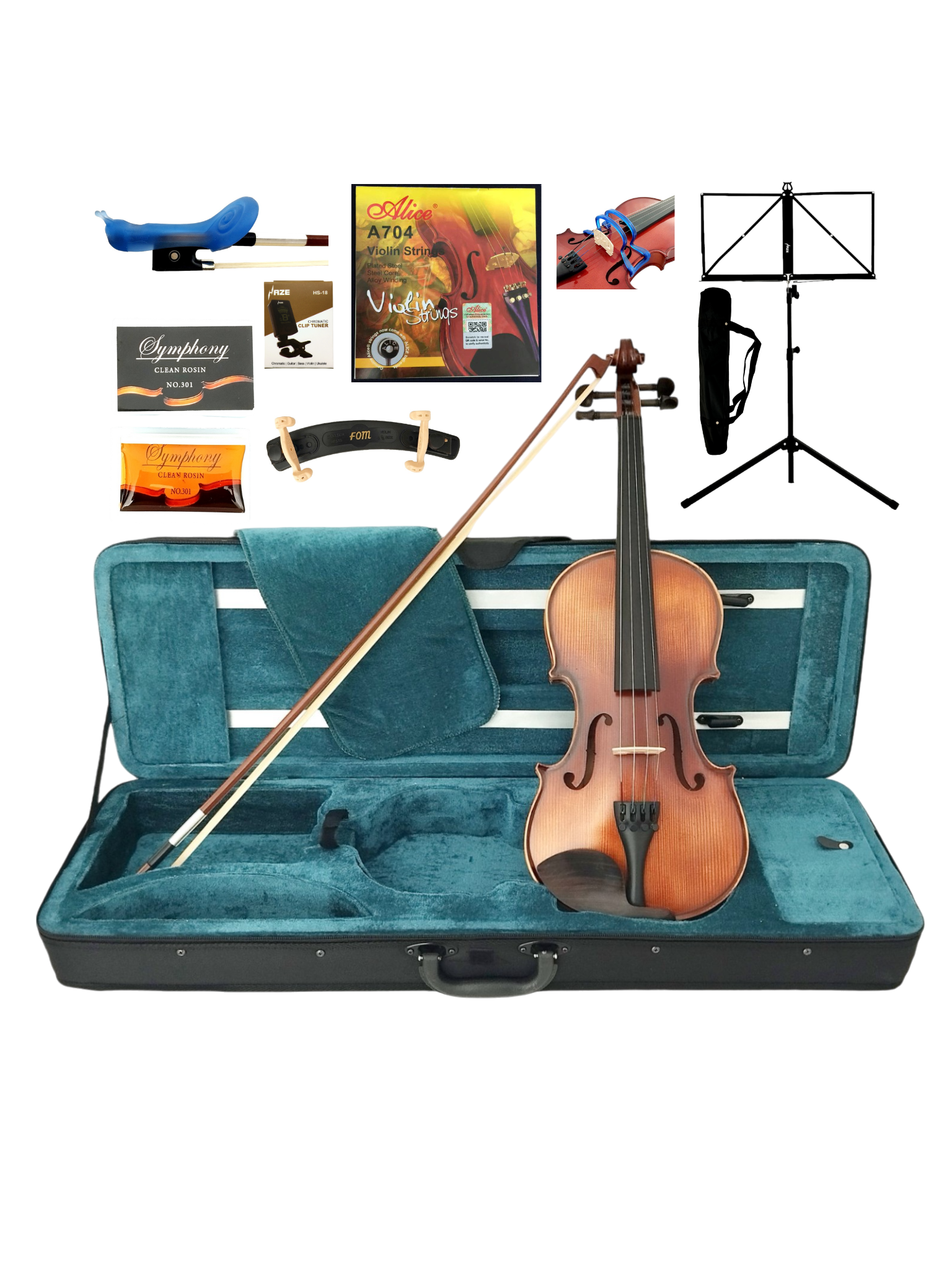 Symphony GV25 4/4 to 1/16 Size Violin Outfit in Natural Vintage - Beginner Bundle (GV25PK2)
