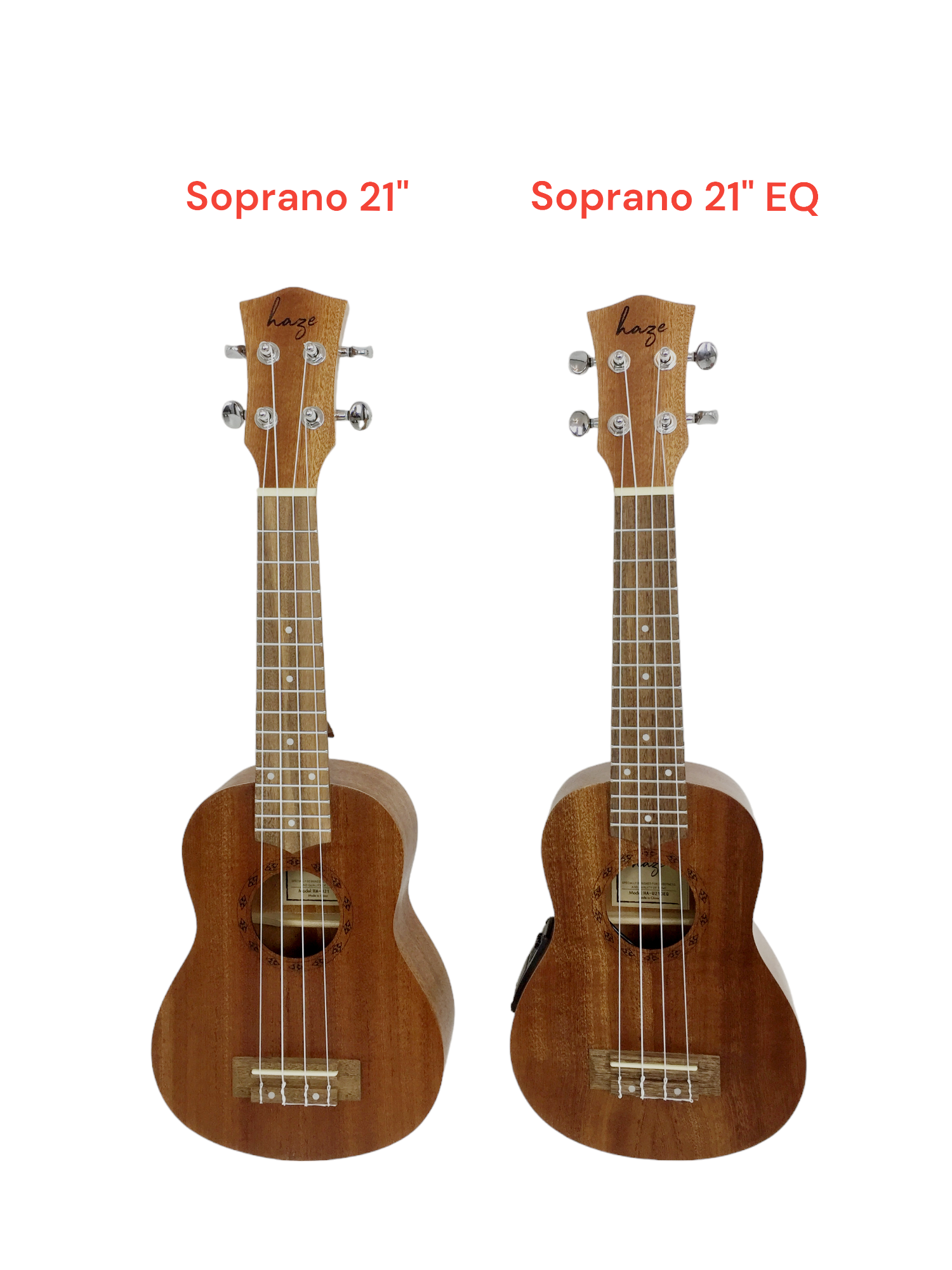Haze HAU21/EQ All-Mahogany Soprano Ukulele 21" + Free Gig Bag, Extra Strings, Pick, Tuner