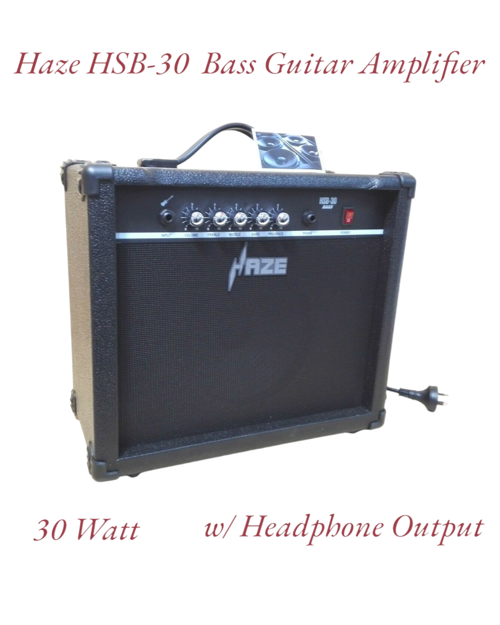 Haze HSB30 30W Electric/Acoustic Bass Guitar Amplifier,BK w/Headphone Output