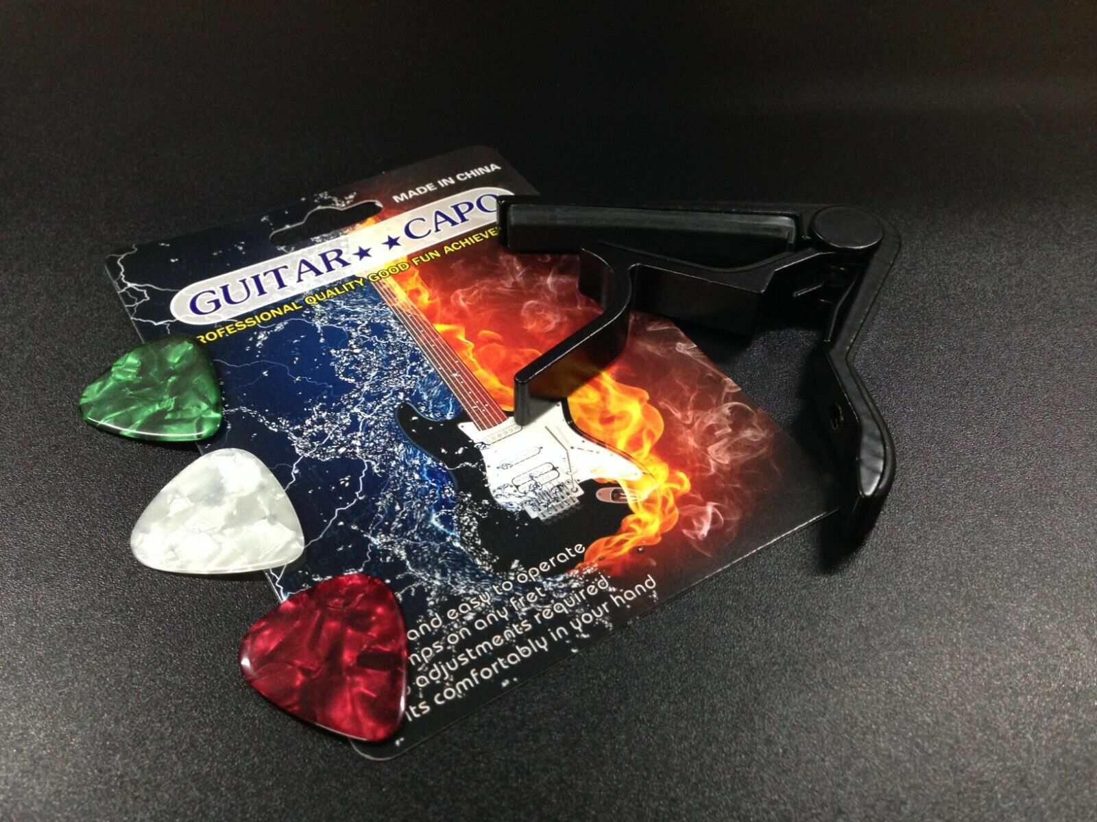 Black Haze HSB5 Quick-Change Acoustic/Electric/Classical Guitar Capo+3 Picks