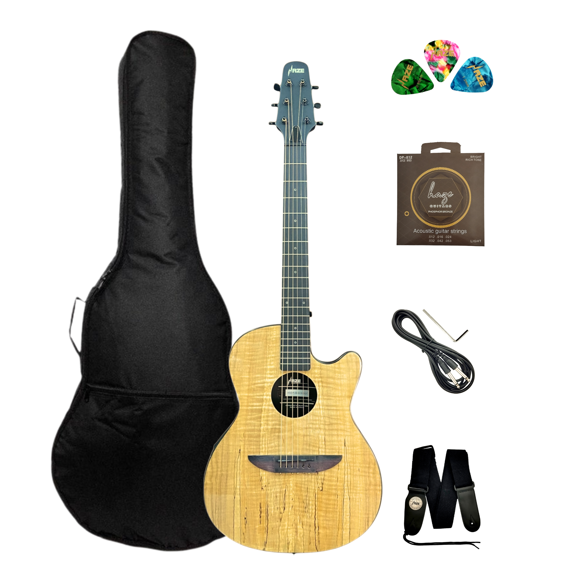 Haze 38" Roundback Traveller Acoustic Guitar w/ Built-In Belcat EQ & Tuner in Natural - HSDP836CEQGC