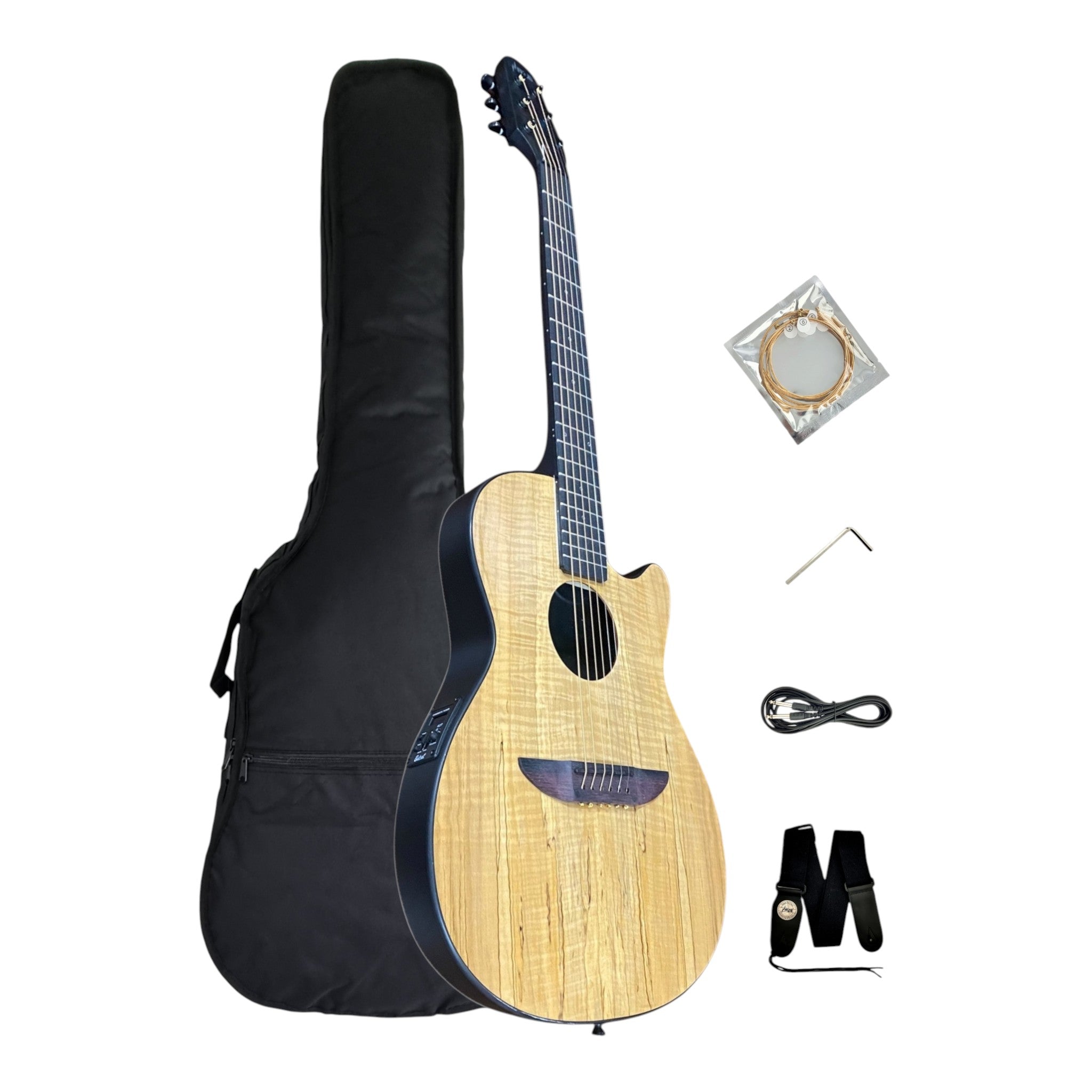 Haze 38" Roundback Traveller Acoustic Guitar w/ Built-In Belcat EQ & Tuner in Natural - HSDP836CEQGC