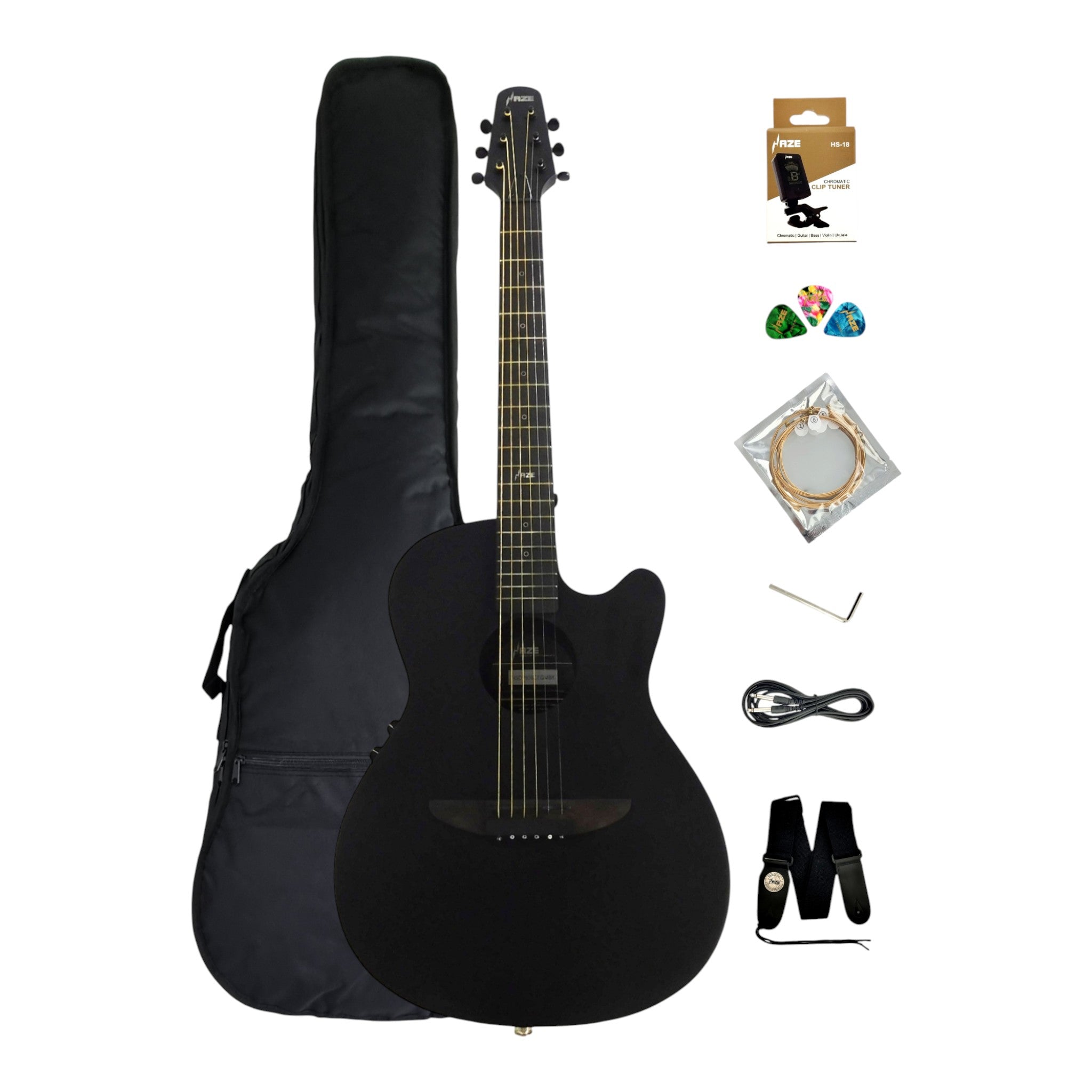 Haze HSDP836CEQMBK 38" Roundback Traveller Built-In Pickups Acoustic Guitar - Black