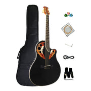 Haze SP723CEQBK Roundback Acoustic Guitar with Built-In Pickups & Tuner – Black, Includes Accessories & Optional 10W Amp