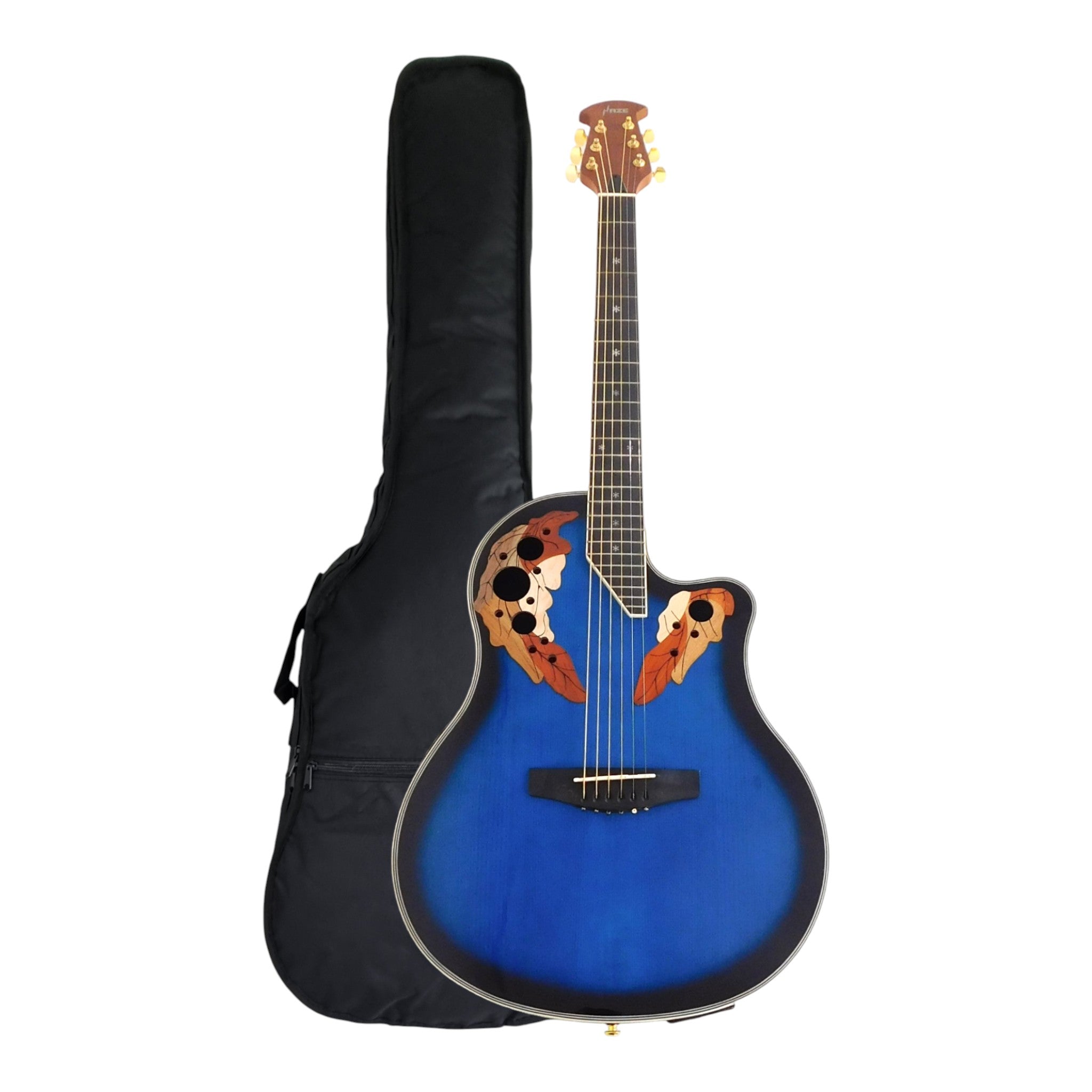 Haze SP723CEQBLS Fibre Glass Roundback Built-In Pickups/Tuner Acoustic Guitar - Blue with Accessories and 10W Amp. (Optional)