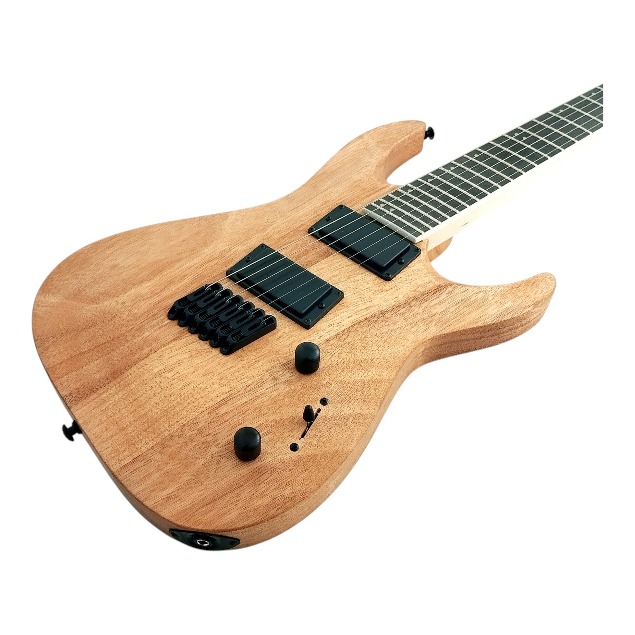 Haze 6FF Natural Oil 6-String Fanned Fret Electric Guitar with Active Humbuckers