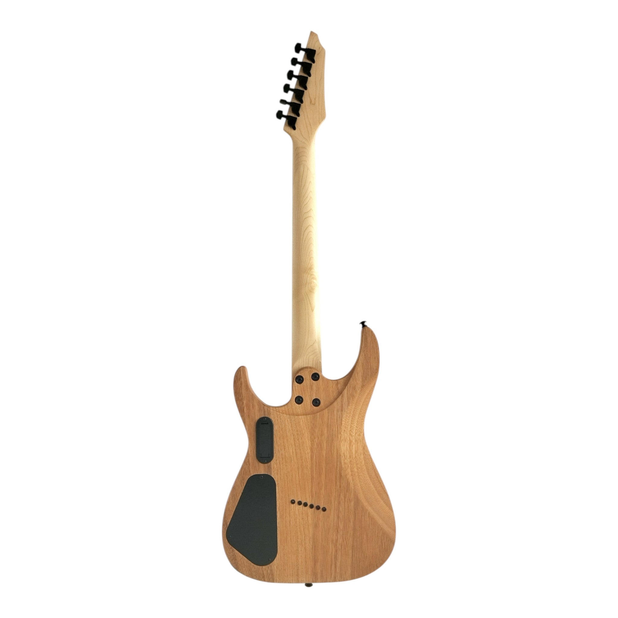 Haze 6FF Natural Oil 6-String Fanned Fret Electric Guitar with Active Humbuckers