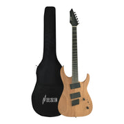 Haze 6FF Natural Oil 6-String Fanned Fret Electric Guitar with Active Humbuckers