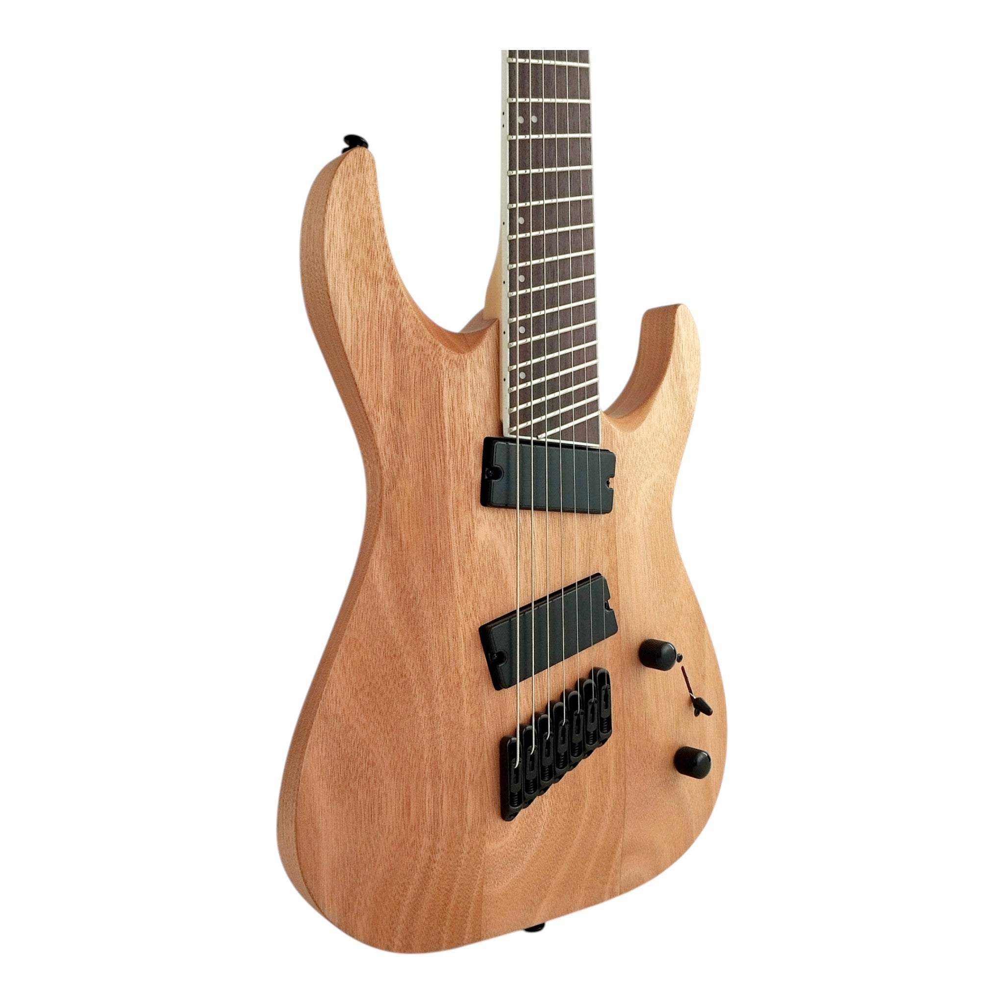 Haze 7FF Natural Oil 7-String Fanned Fret Electric Guitar with Active Humbuckers