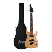 Haze 7FF Natural Oil 7-String Fanned Fret Electric Guitar with Active Humbuckers