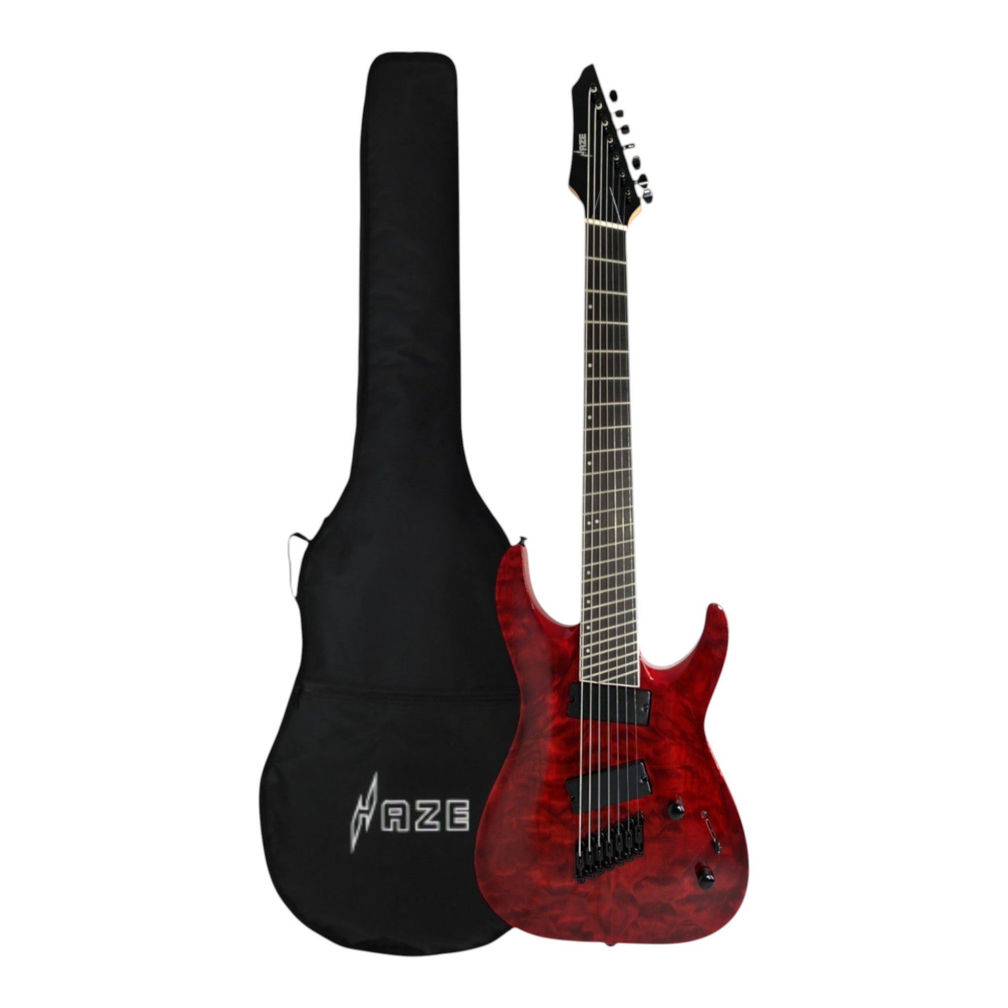 Haze 7FF Dark Cherry 7-String Fanned Fret Electric Guitar with