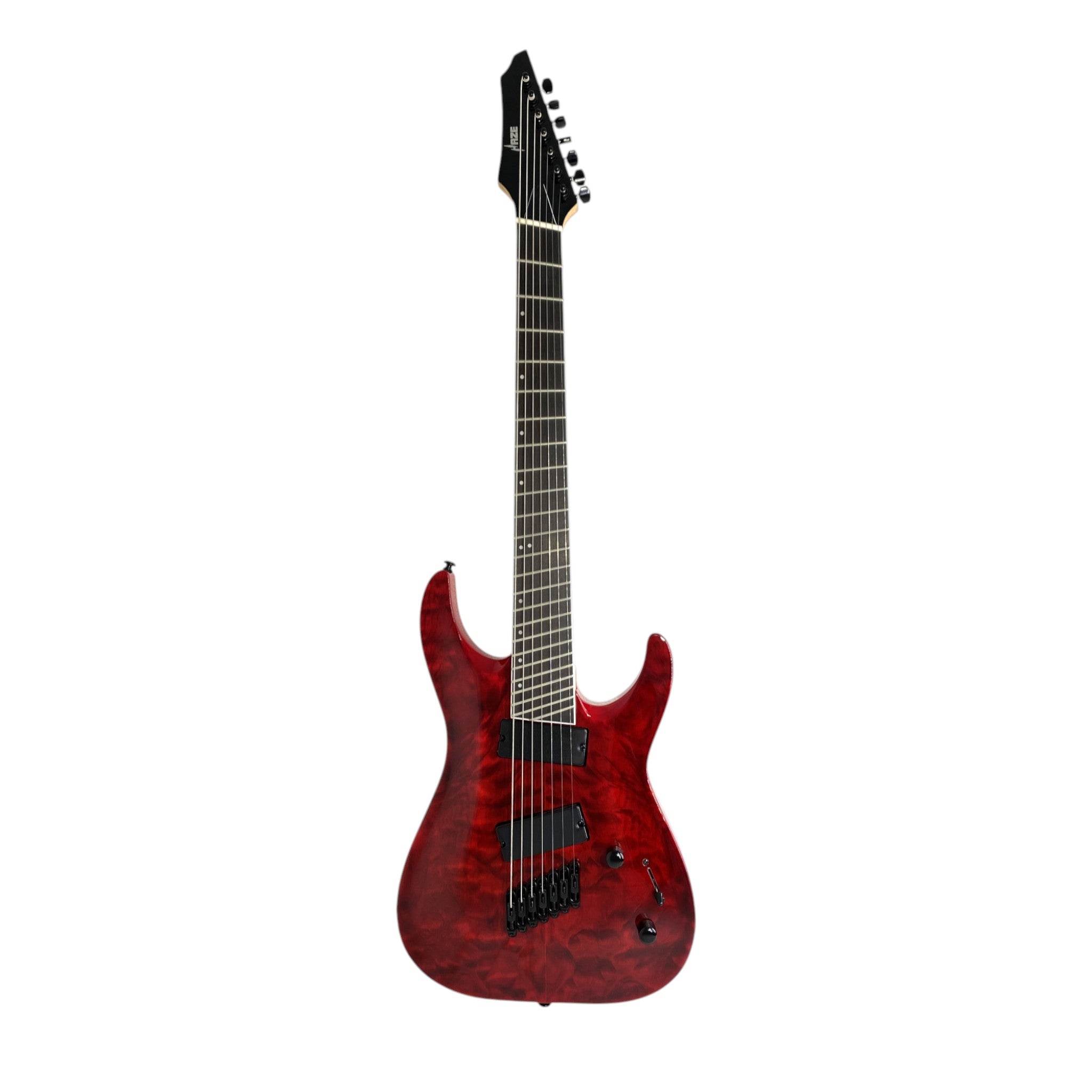 Haze 7FF Dark Cherry 7-String Fanned Fret Electric Guitar with Active Humbuckers