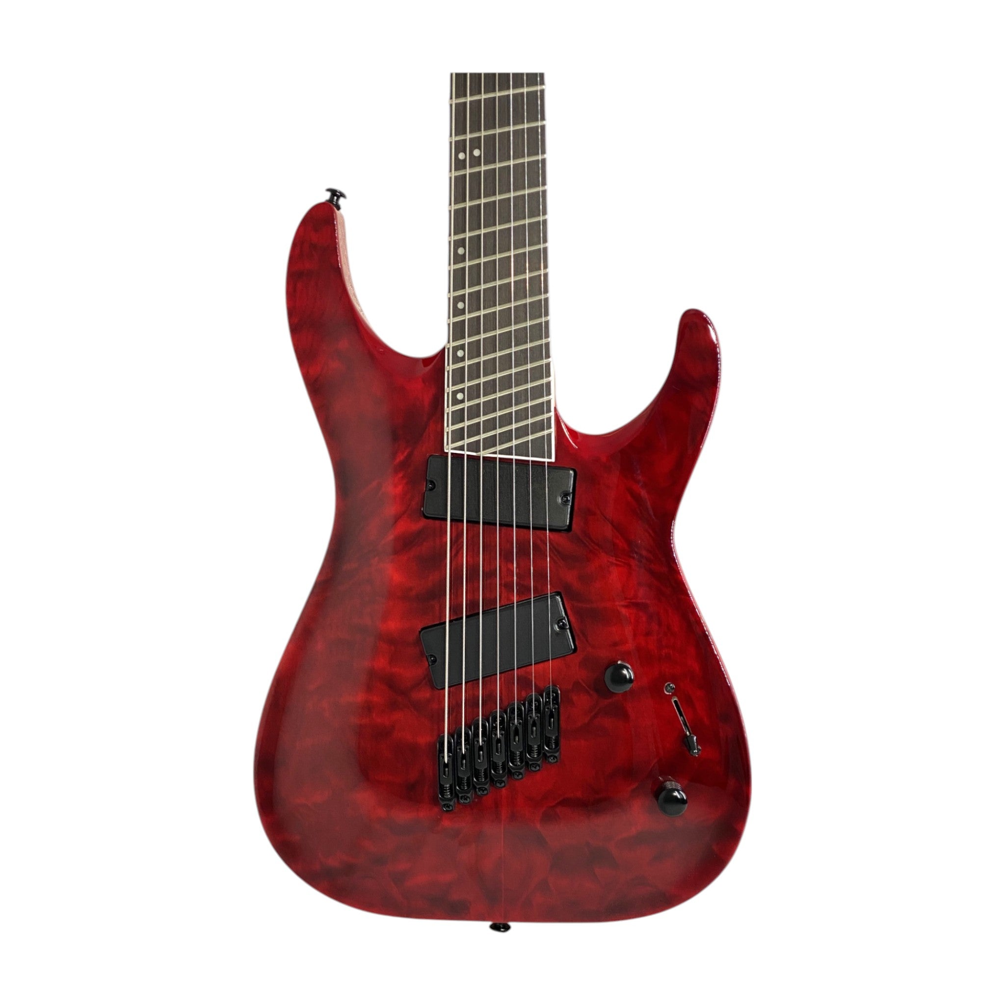 Haze 7FF Dark Cherry 7-String Fanned Fret Electric Guitar with Active Humbuckers