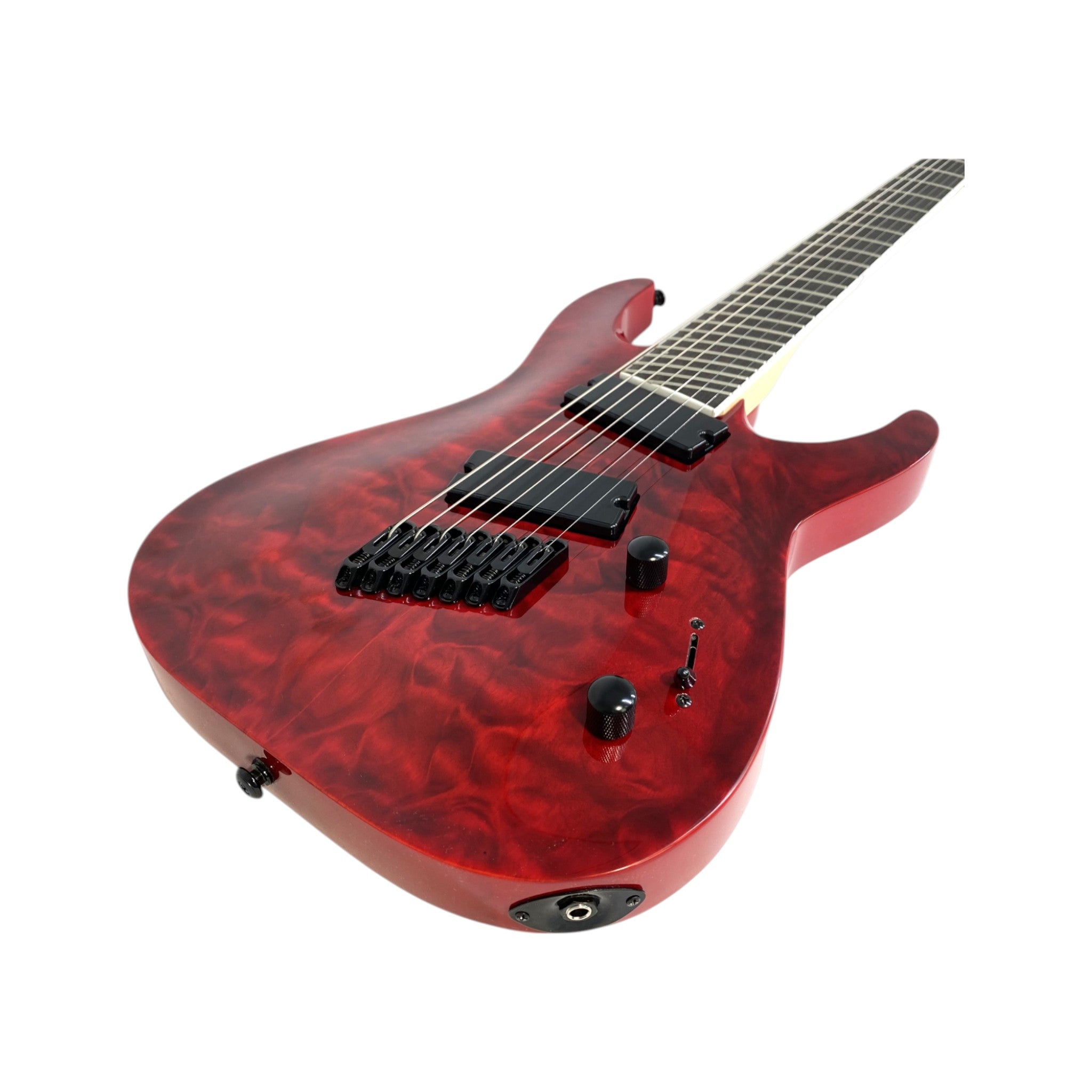 Haze 7FF Dark Cherry 7-String Fanned Fret Electric Guitar with Active Humbuckers