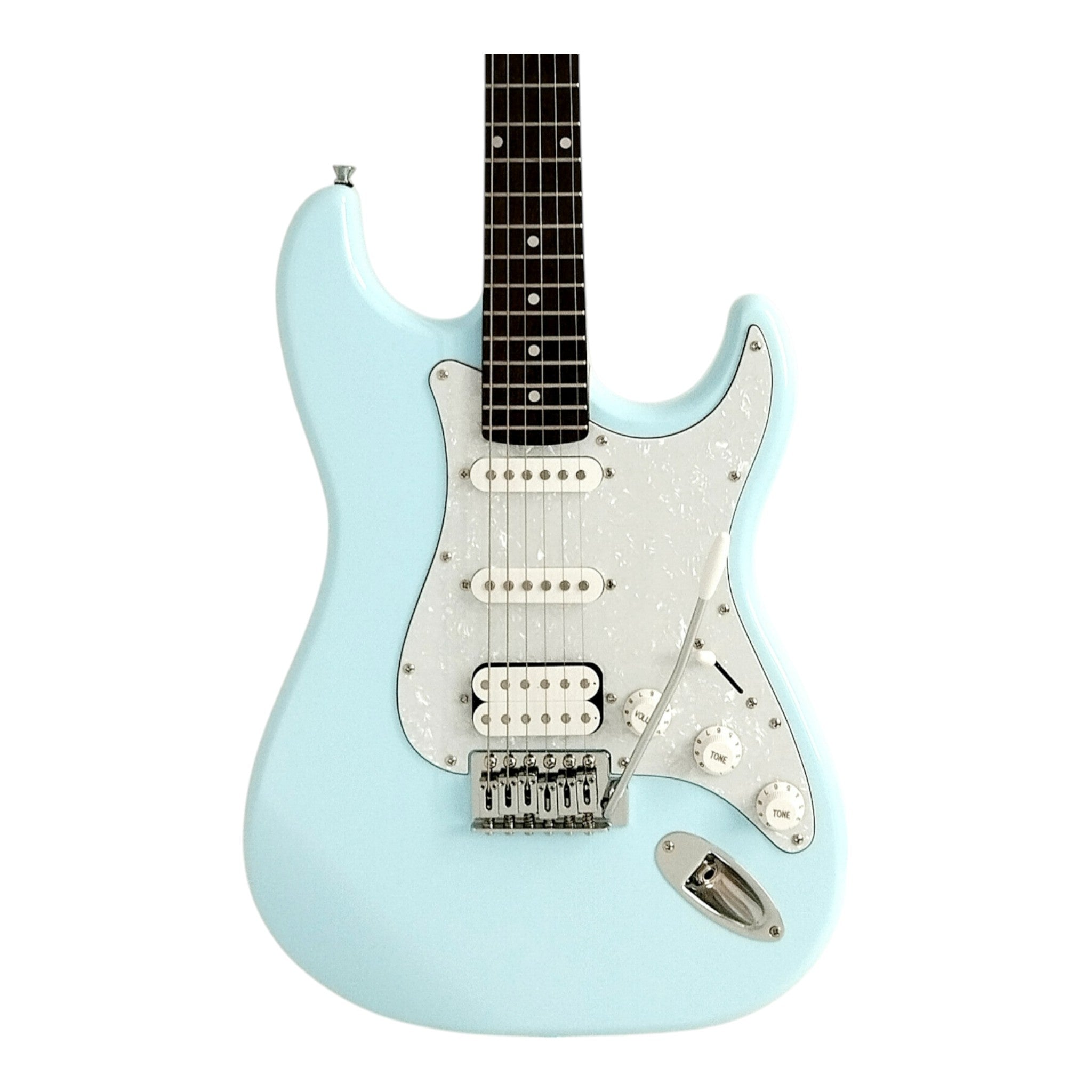 Haze E211 Sonic Blue HST Electric Guitar with Accessories + 10W Amp (Optional)