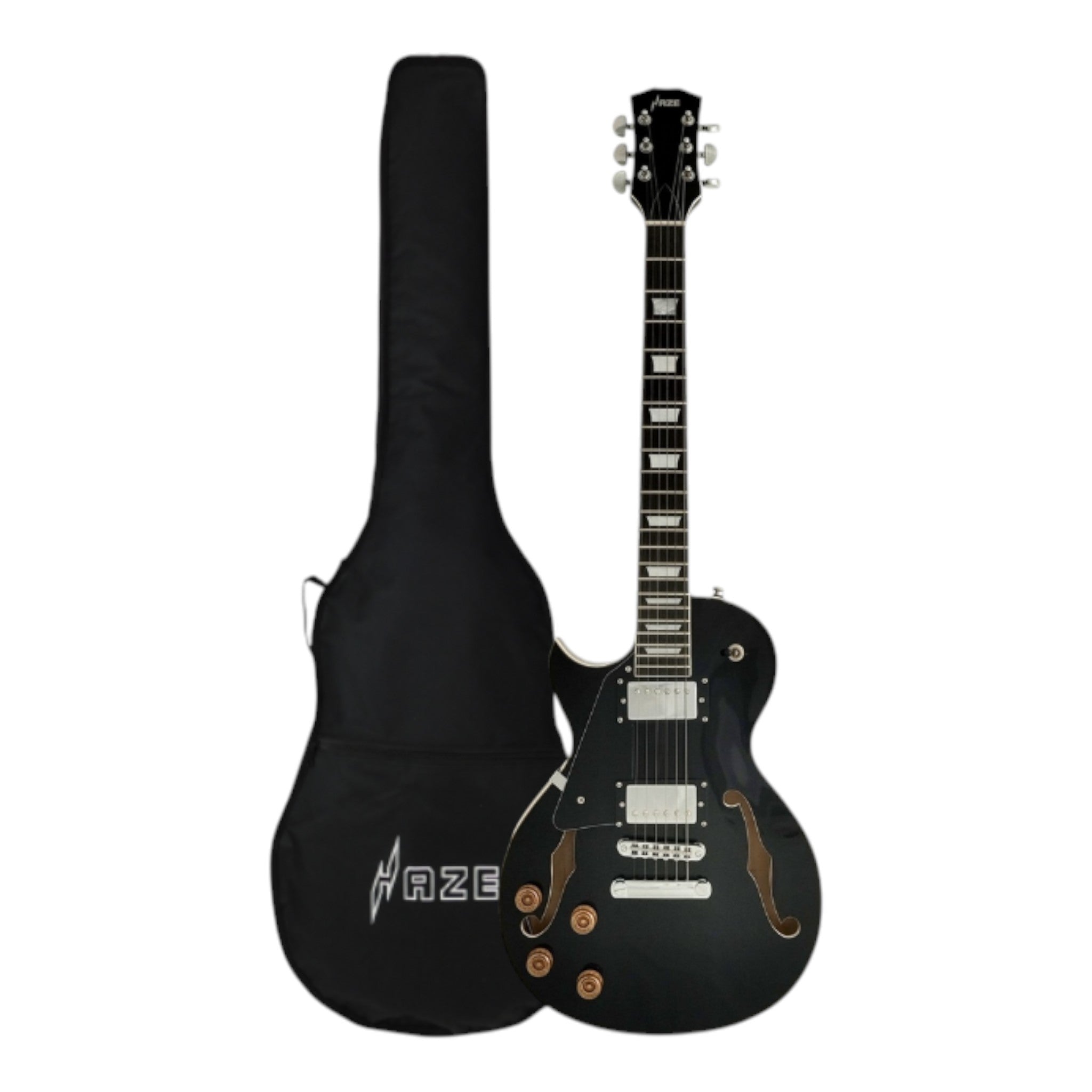 Haze E239 Black Left-Handed Semi-Hollow Electric Guitar with Dual Humbuckers