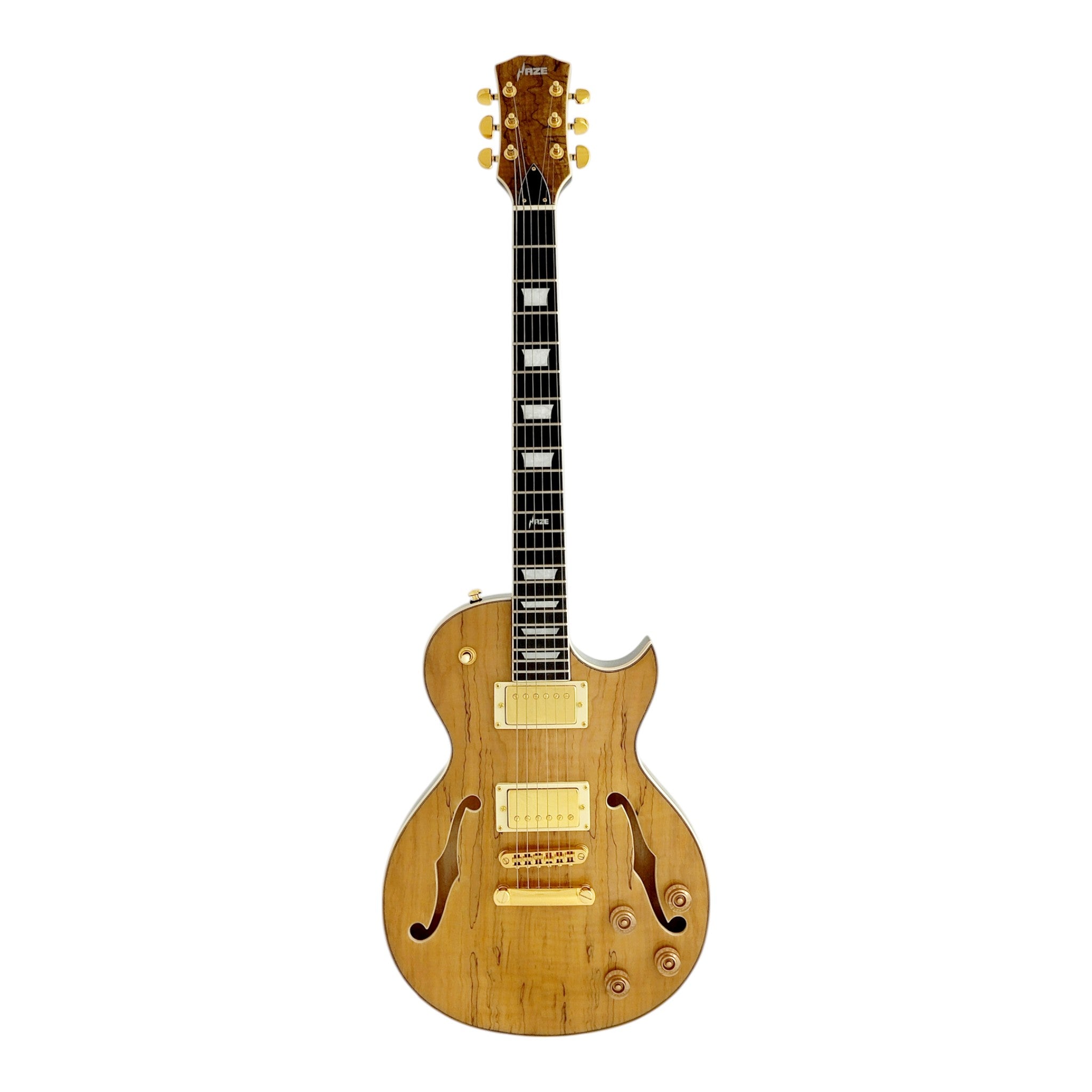 Haze E239 Spalted Maple Semi-Hollow Electric Guitar with Dual Humbuckers