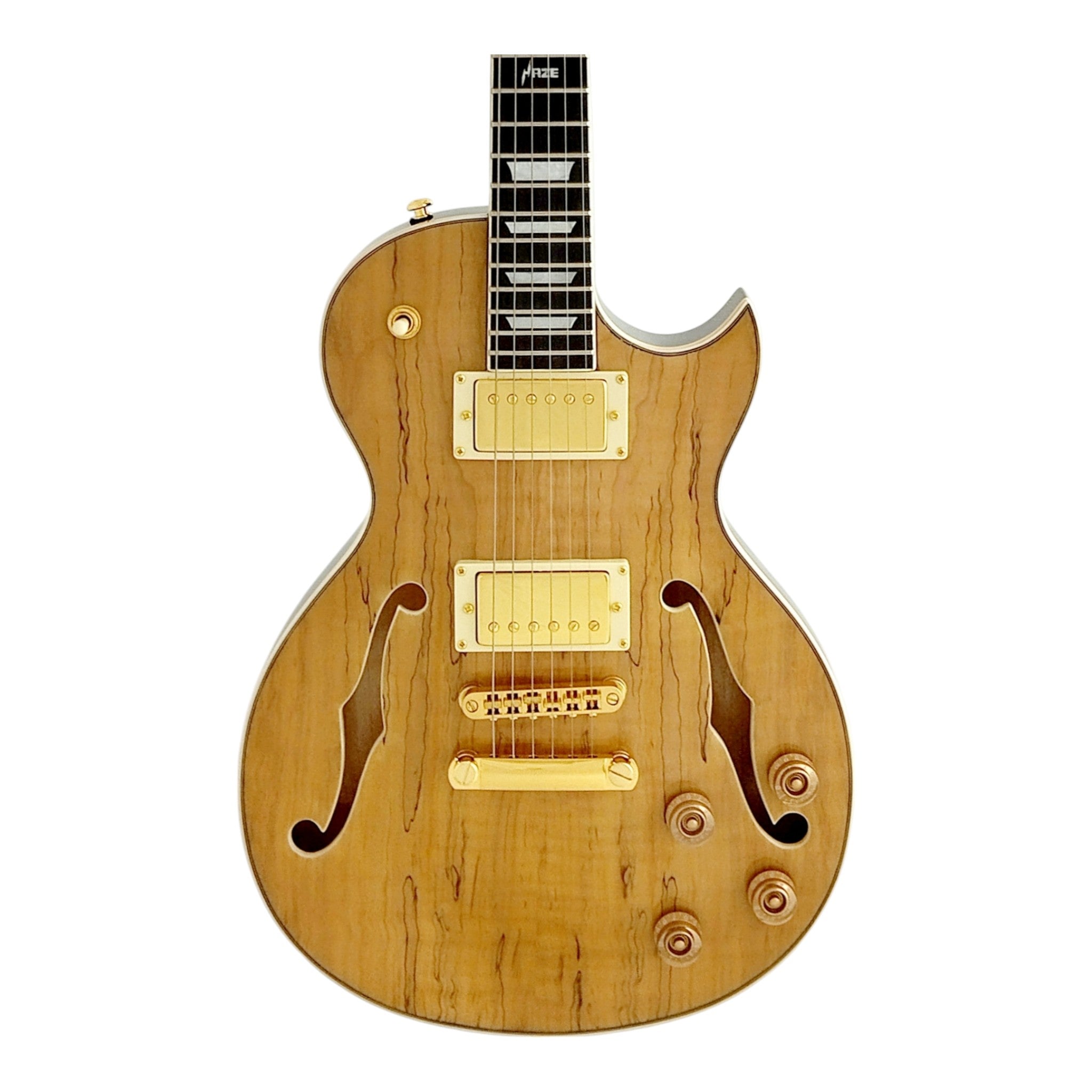 Haze E239 Spalted Maple Semi-Hollow Electric Guitar with Dual Humbuckers