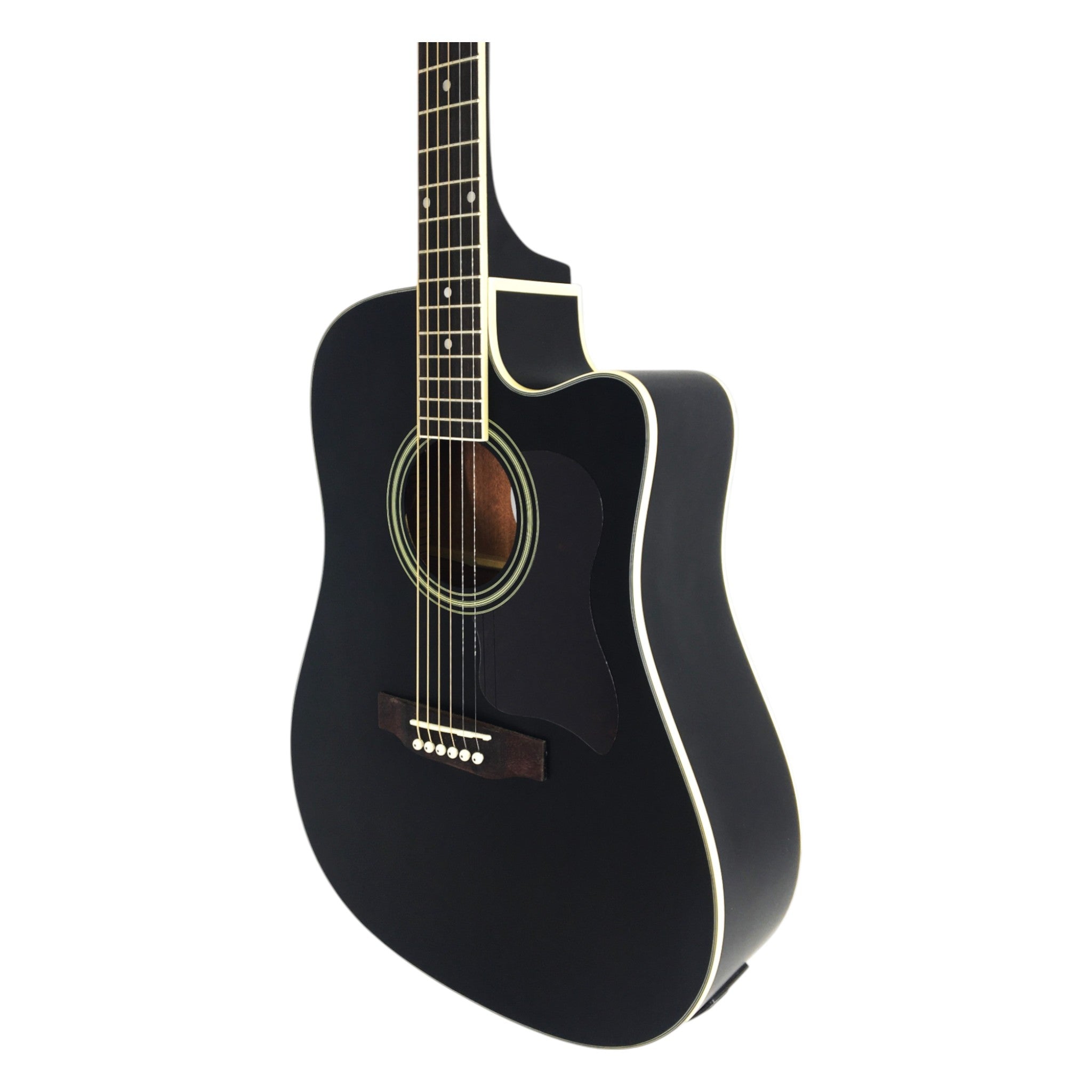 Haze F650CEQMBK Spruce Top Built-In Pickup/Tuner Dreadnought Acoustic Guitar - Black with Accessories and 10W Amp. (Optional)
