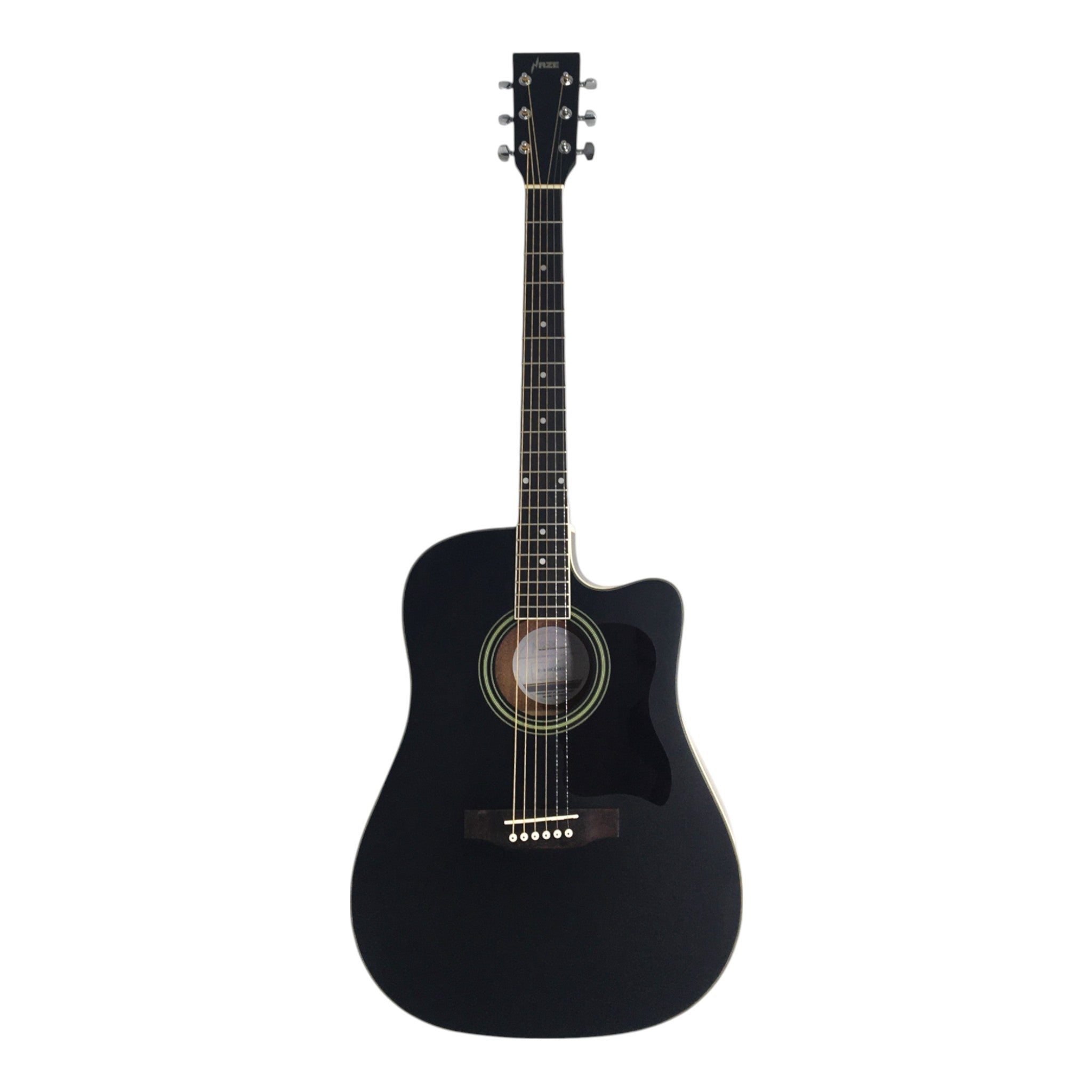 Haze F650CEQMBK Spruce Top Built-In Pickup/Tuner Dreadnought Acoustic Guitar - Black with Accessories and 10W Amp. (Optional)