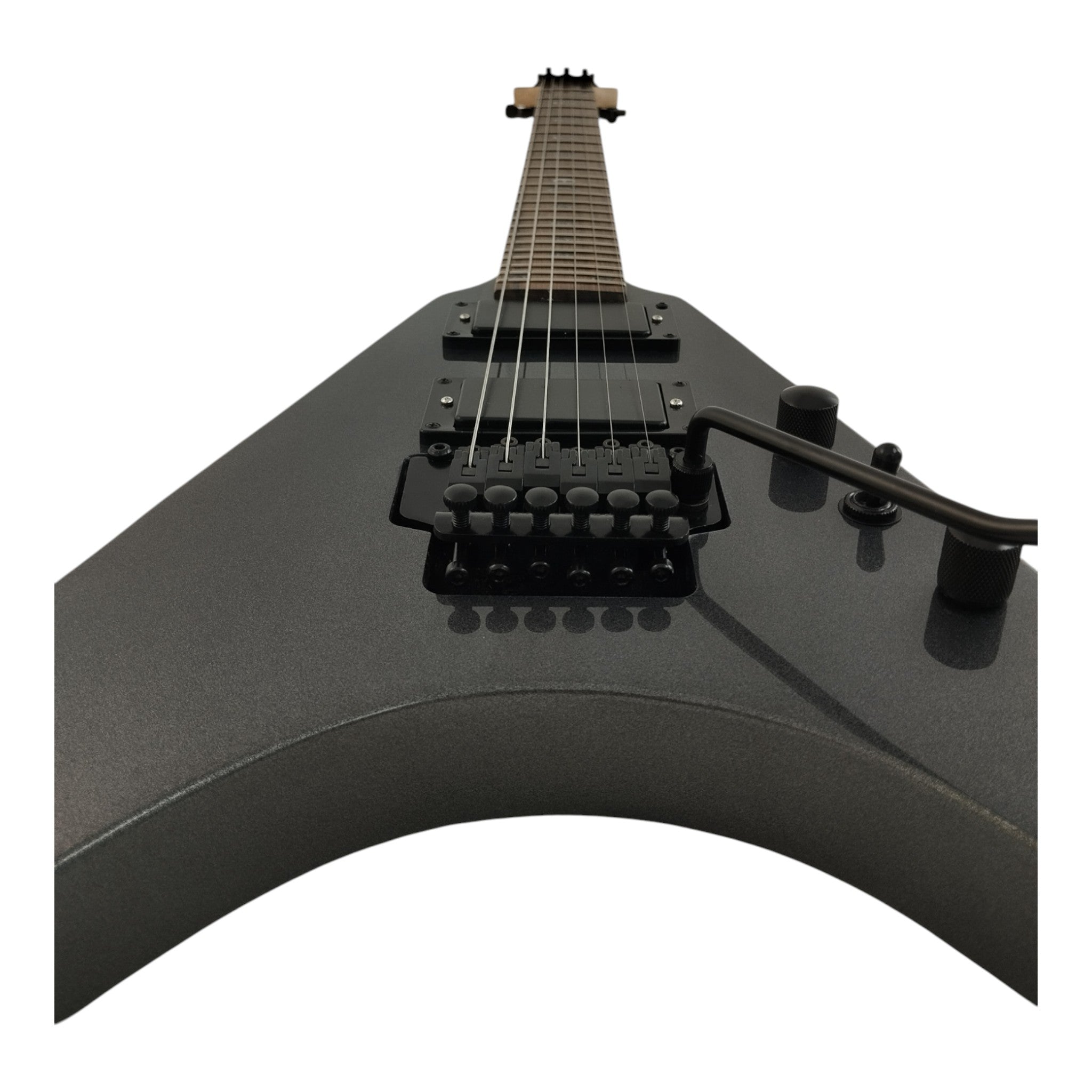 Haze FV1940 Gunmetal Grey V-Shaped Electric Guitar with Floyd Rose