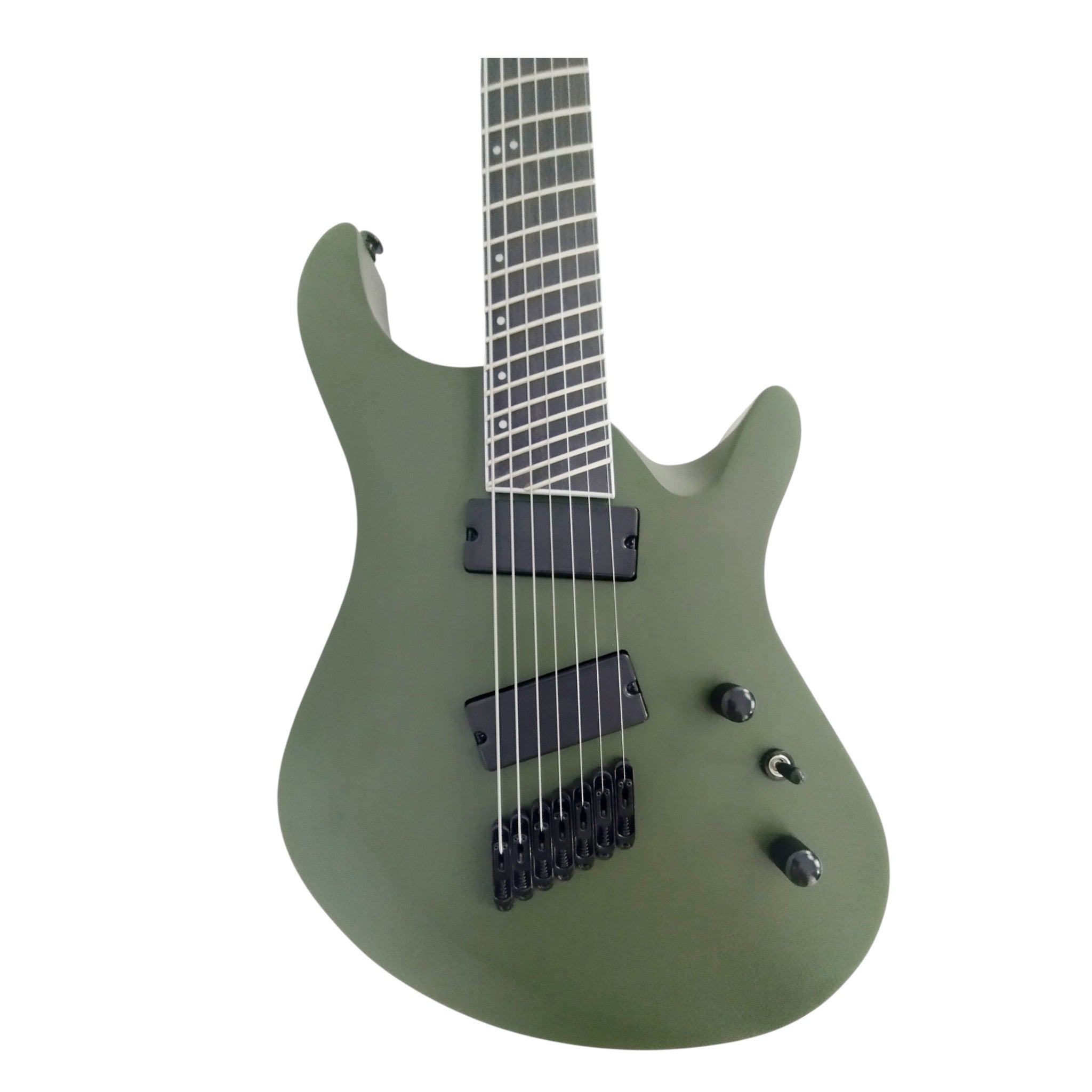 Haze 7FF Cargo Green 7-String Fanned Fret Electric Guitar with Active Humbuckers