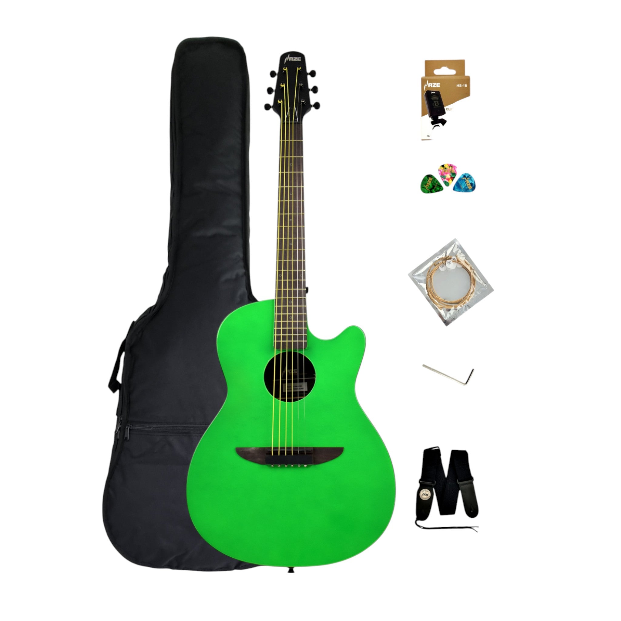 Haze HSDP836CGR 38" Roundback Traveller Acoustic Guitar - Green