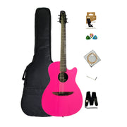 Haze HSDP836CPK 38" Roundback Traveller Acoustic Guitar - Pink