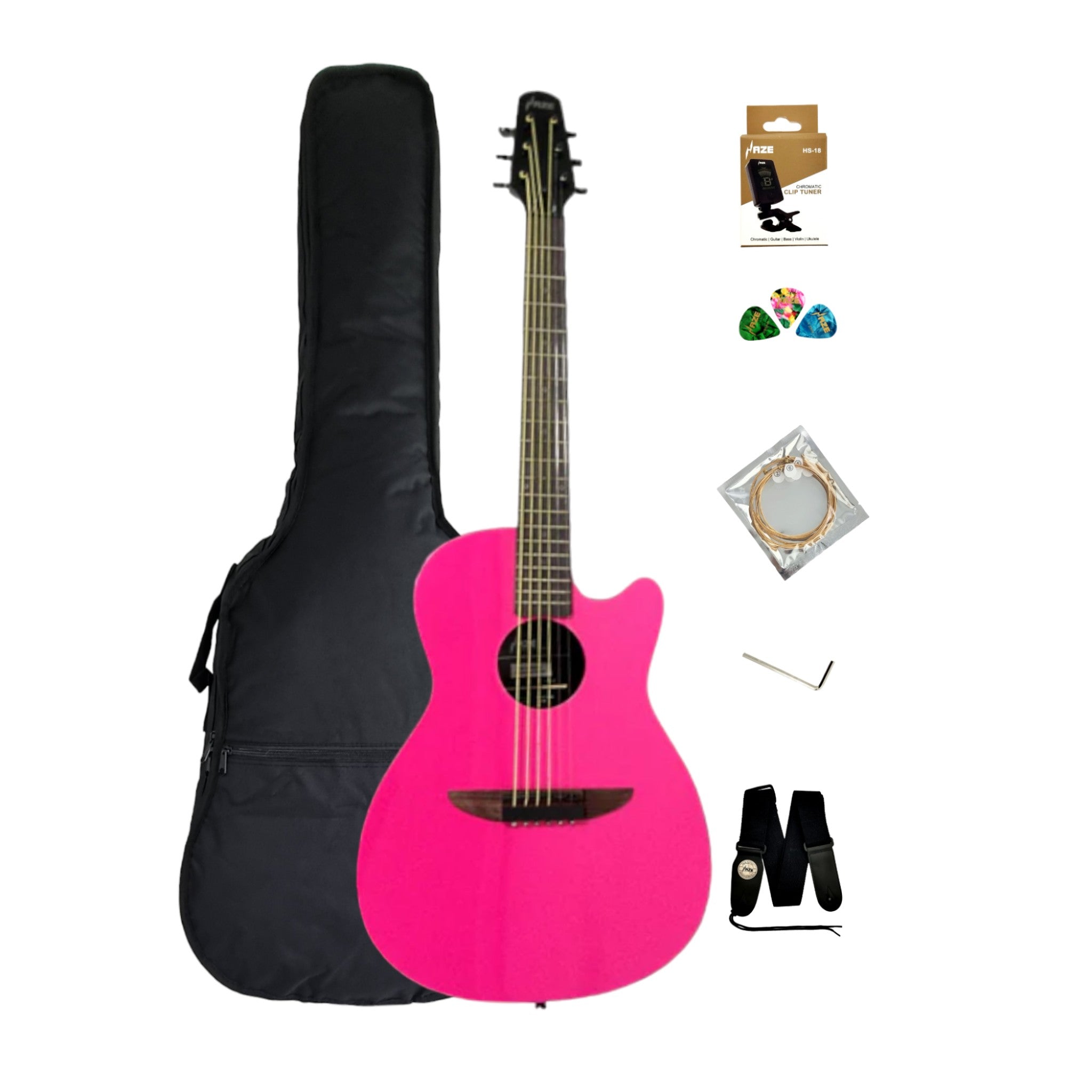 Haze HSDP836CPK 38" Roundback Traveller Acoustic Guitar - Pink