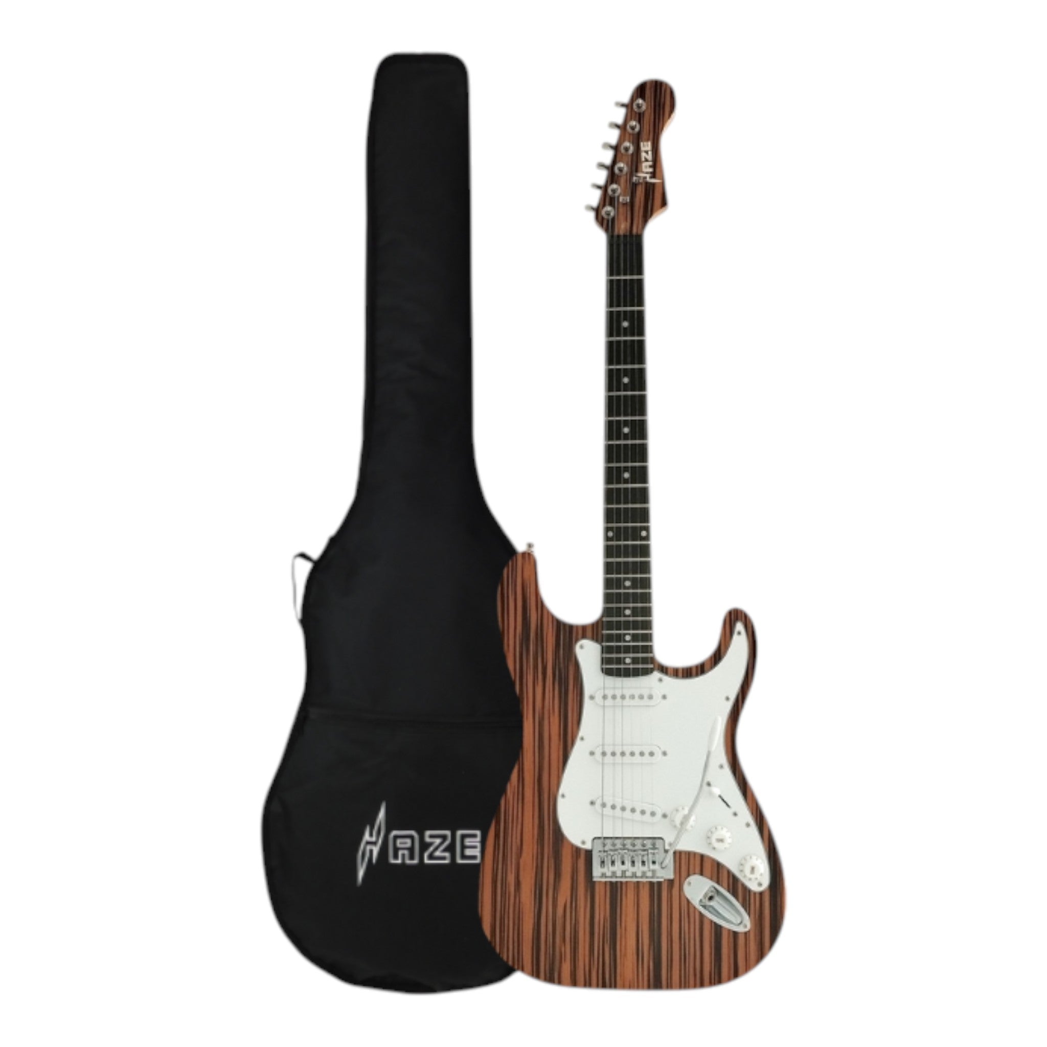Haze HSST19 Brown Striped Lightweight Electric Guitar with Whammy + 10W Amp. (Optional)