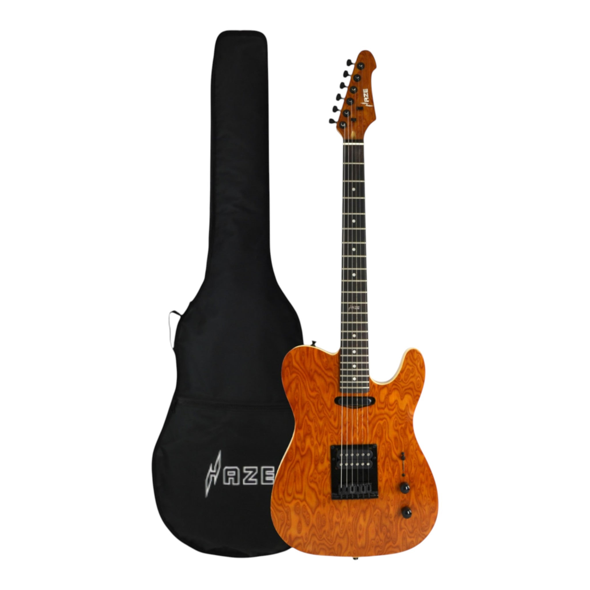 Haze HSTL1930 Orange Swirl Lightweight Electric Guitar with Paulownia Top + 10W Amp. (Optional)