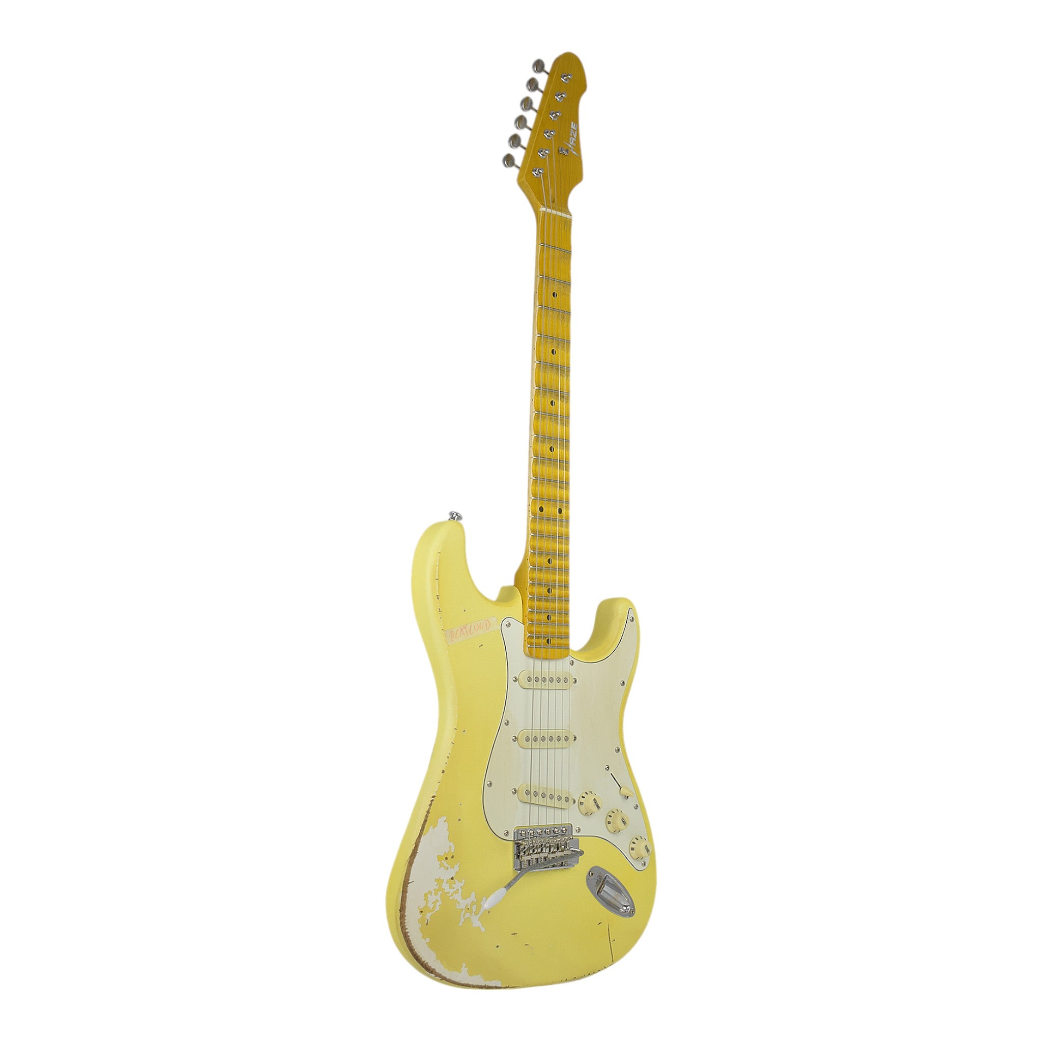 Haze HSVTGSTAM Iconic Yellow Relic Electric Guitar with Scalloped Fretboard