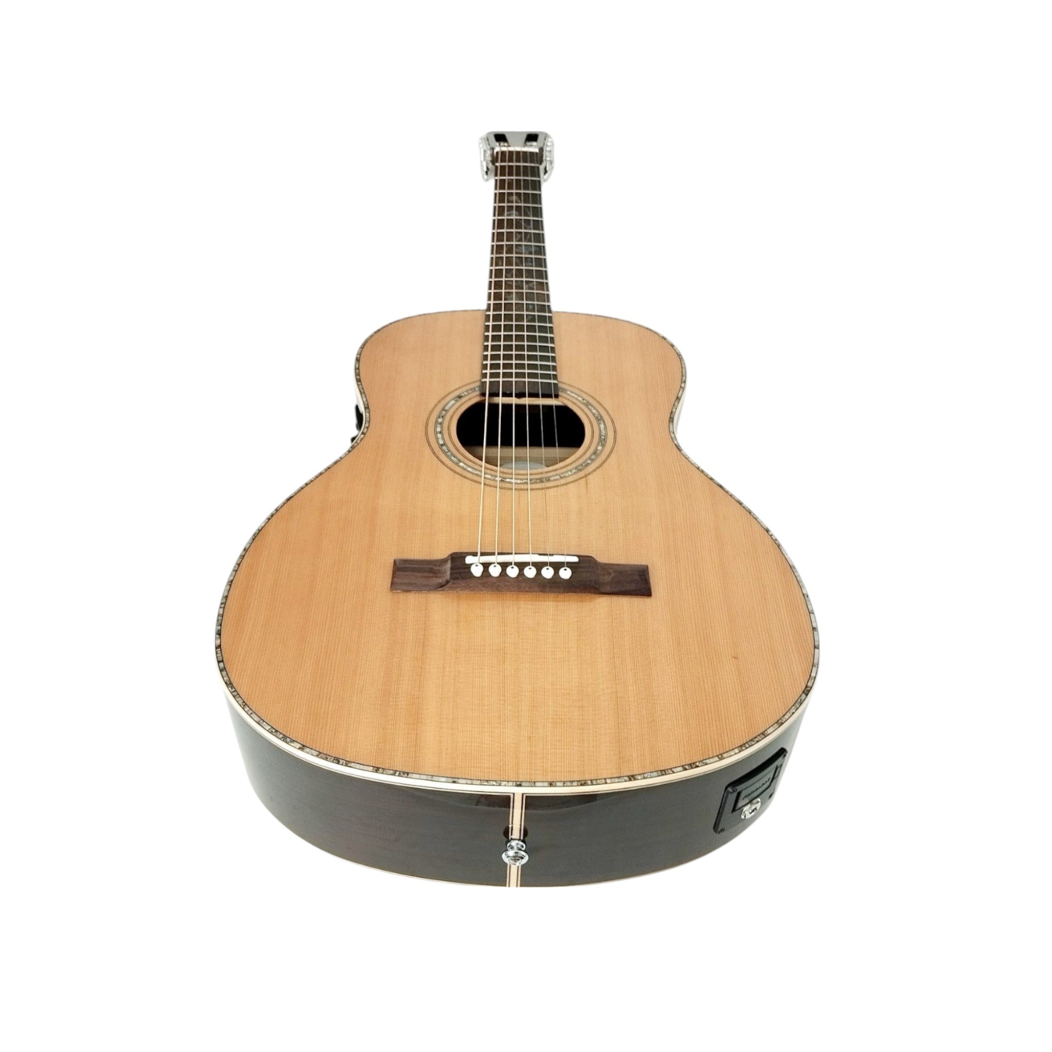 Haze Lotus CREQ Concert Acoustic-Electric Guitar – Solid Cedar Top, Gloss Natural, Abalone Vine Inlay