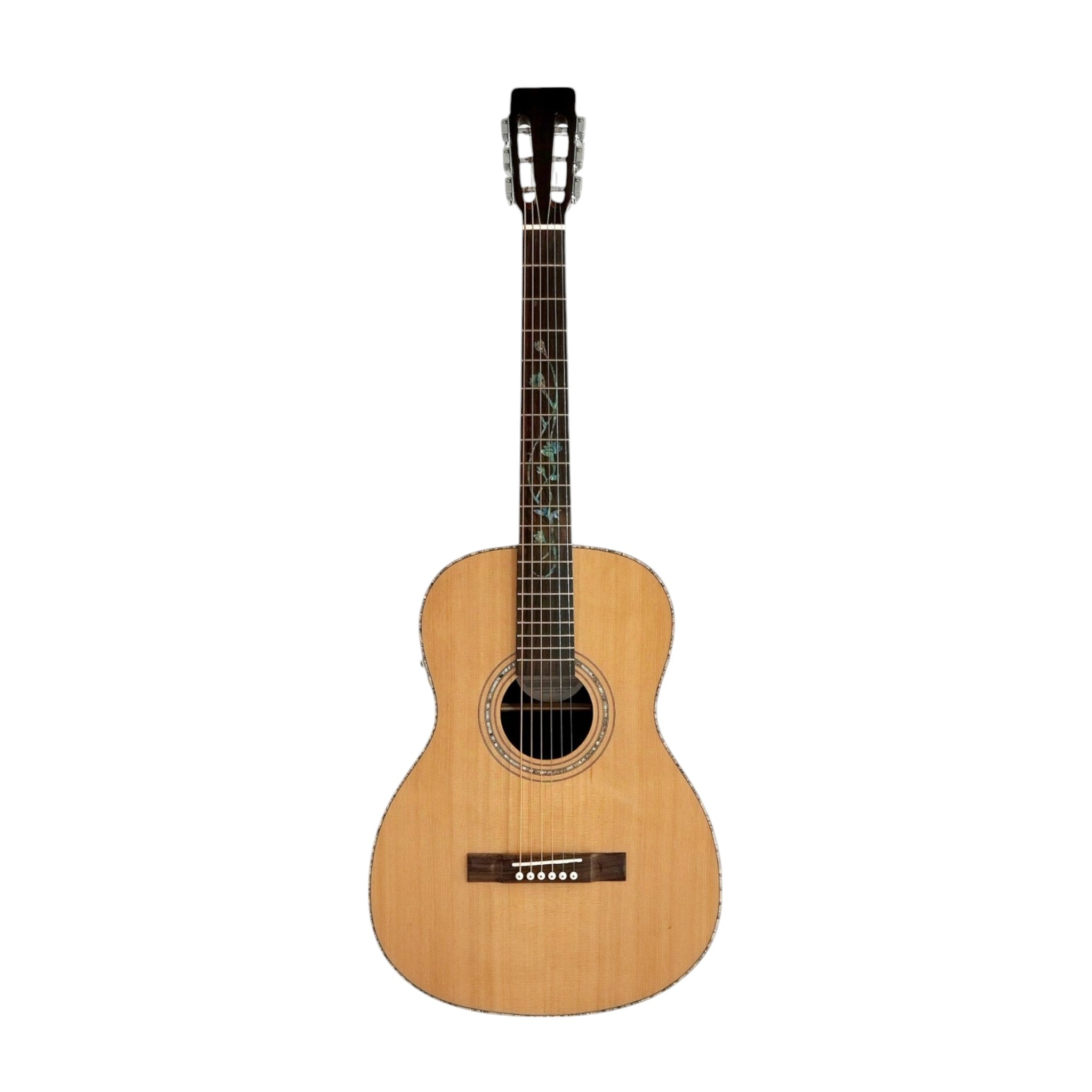 Haze Lotus CREQ Concert Acoustic-Electric Guitar – Solid Cedar Top, Gloss Natural, Abalone Vine Inlay