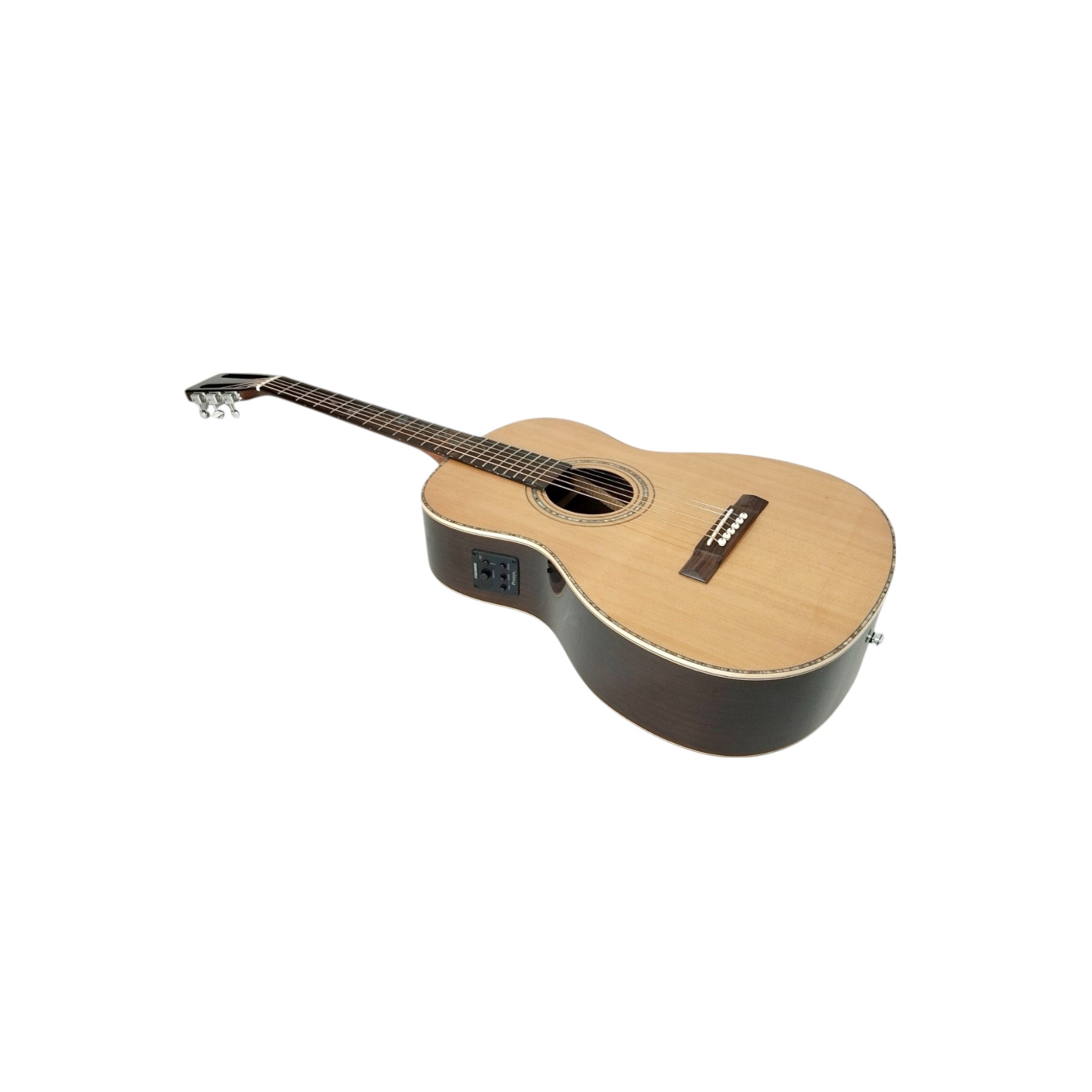 Haze Lotus CREQ Concert Acoustic-Electric Guitar – Solid Cedar Top, Gloss Natural, Abalone Vine Inlay