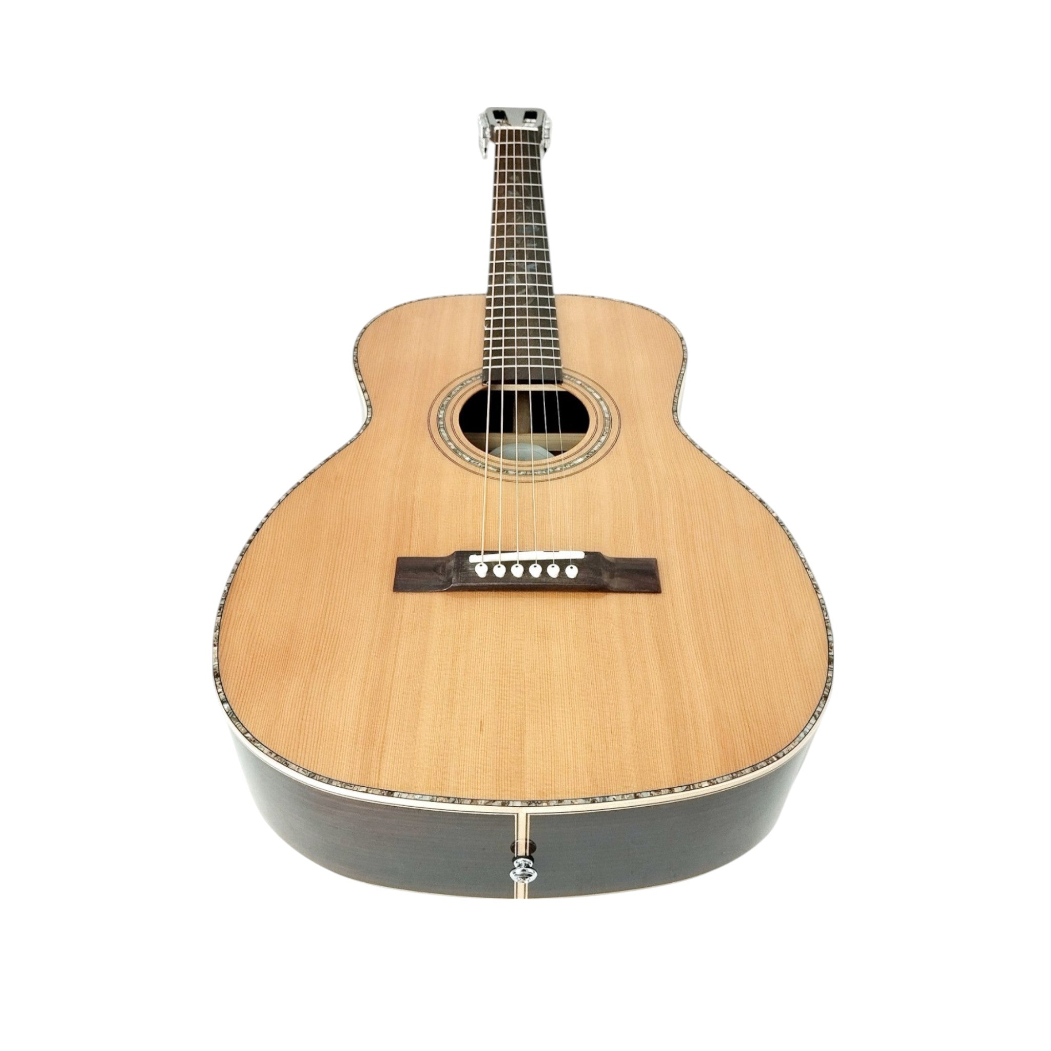 Haze LOTUS Parlor Acoustic Guitar – Solid Cedar Top, Gloss Natural, Abalone Vine Inlay