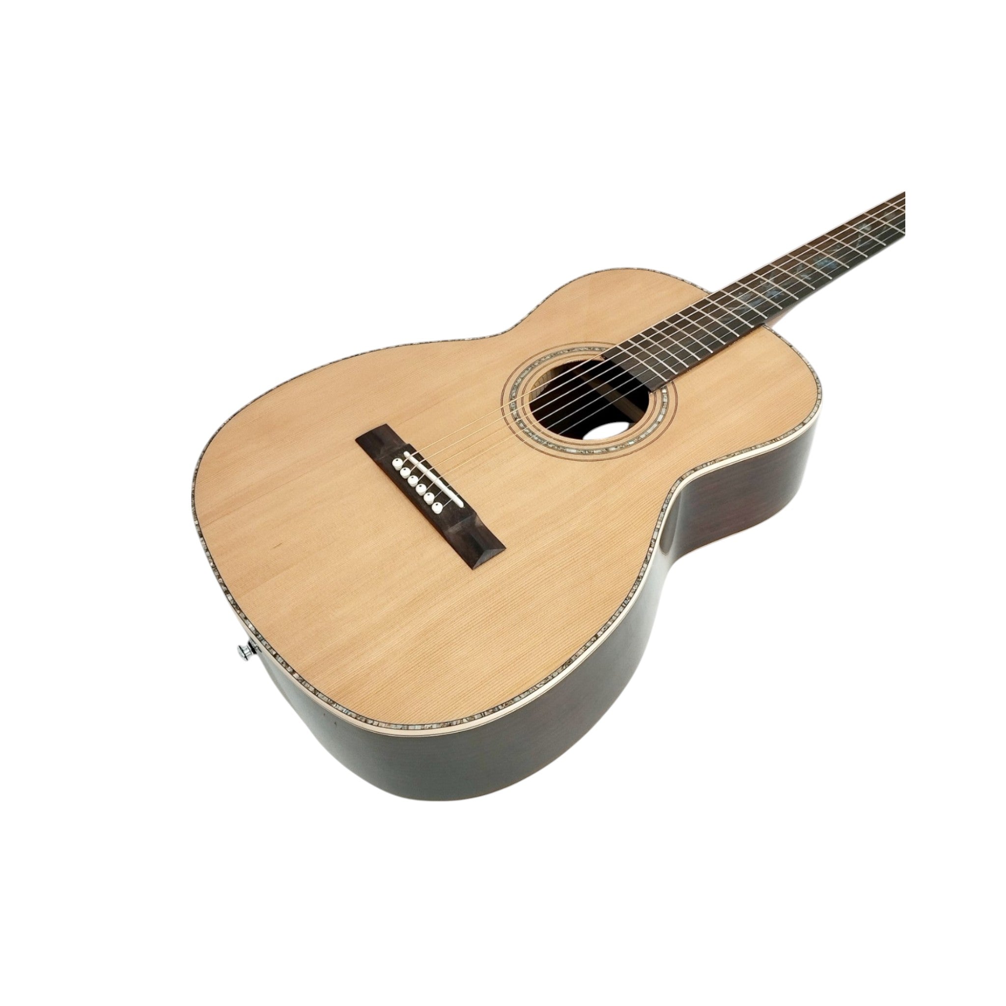 Haze LOTUS Parlor Acoustic Guitar – Solid Cedar Top, Gloss Natural, Abalone Vine Inlay
