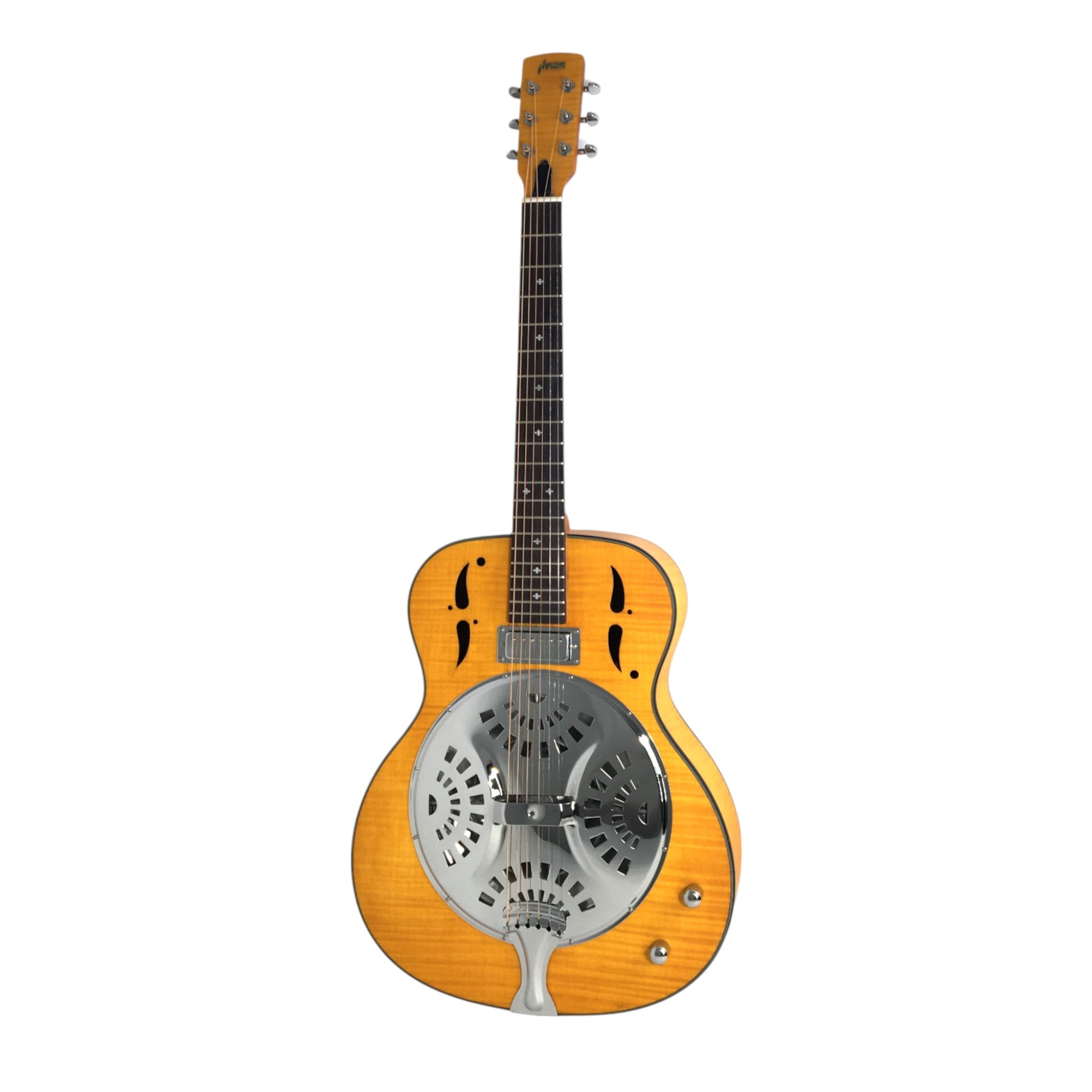 Haze SDG727 Roundneck Resonator Guitar, Flame Maple, with Pickups + Free Gig Bag