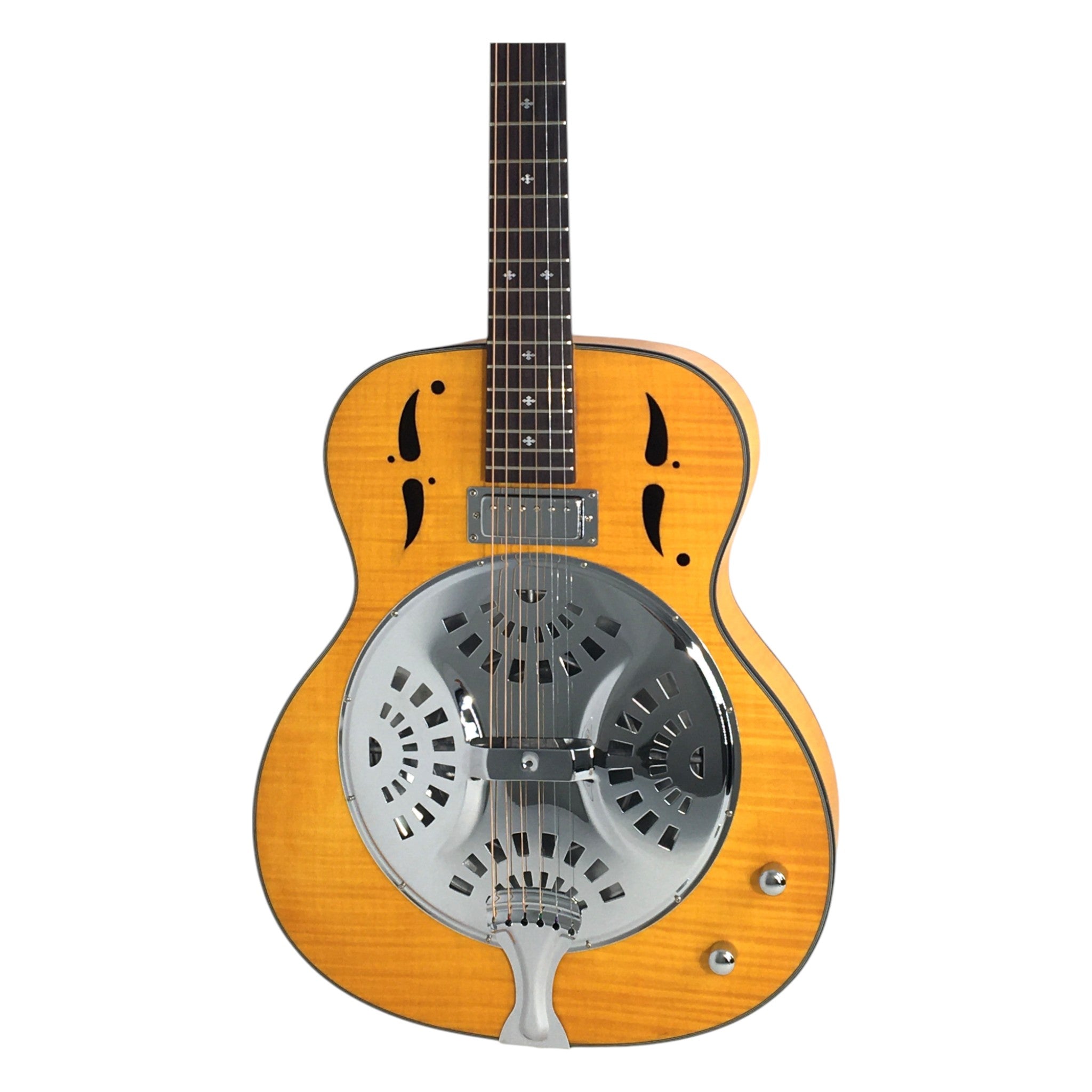 Haze SDG727 Roundneck Resonator Guitar, Flame Maple, with Pickups + Free Gig Bag