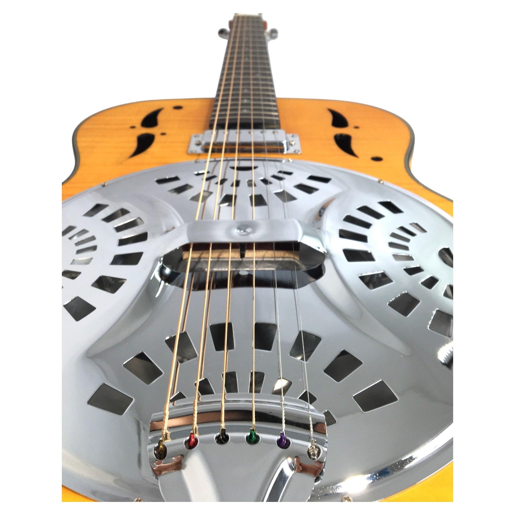 Haze SDG727 Roundneck Resonator Guitar, Flame Maple, with Pickups + Free Gig Bag