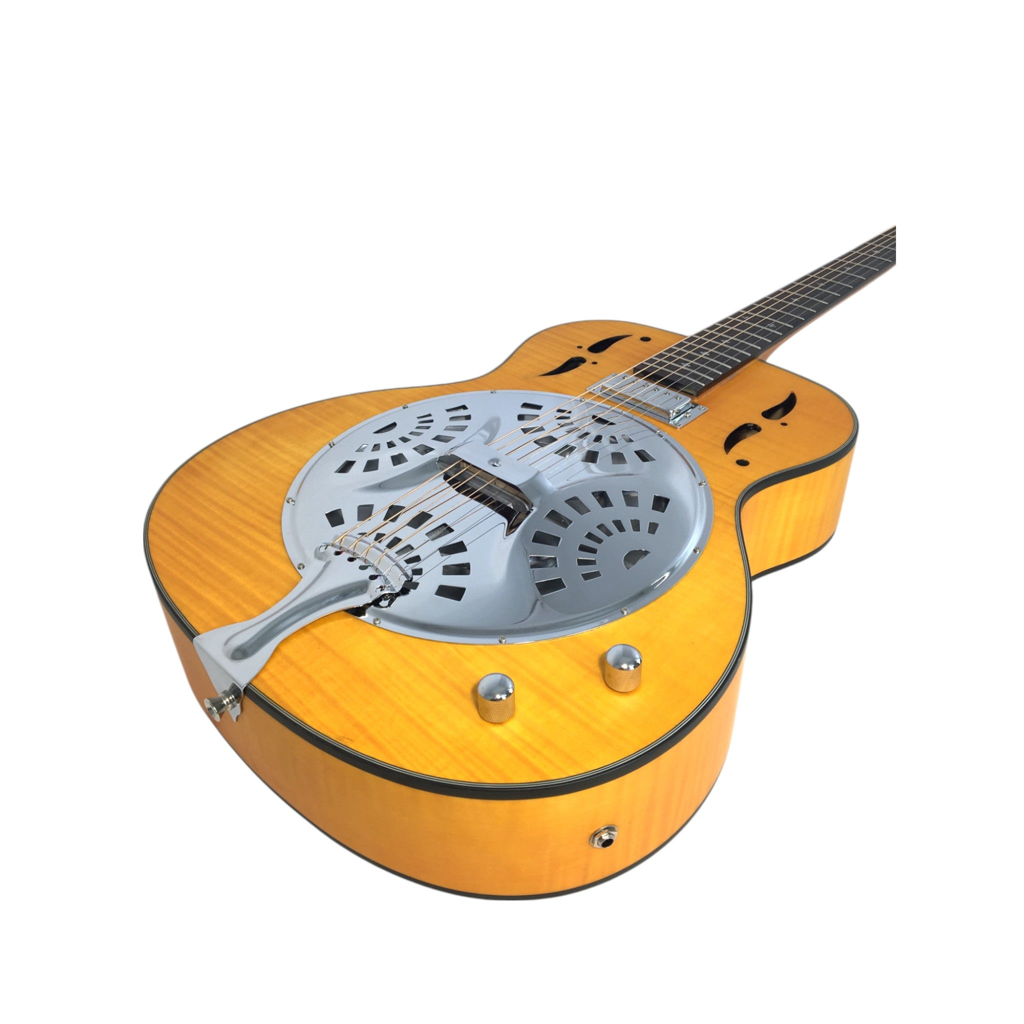 Haze SDG727 Roundneck Resonator Guitar, Flame Maple, with Pickups + Free Gig Bag