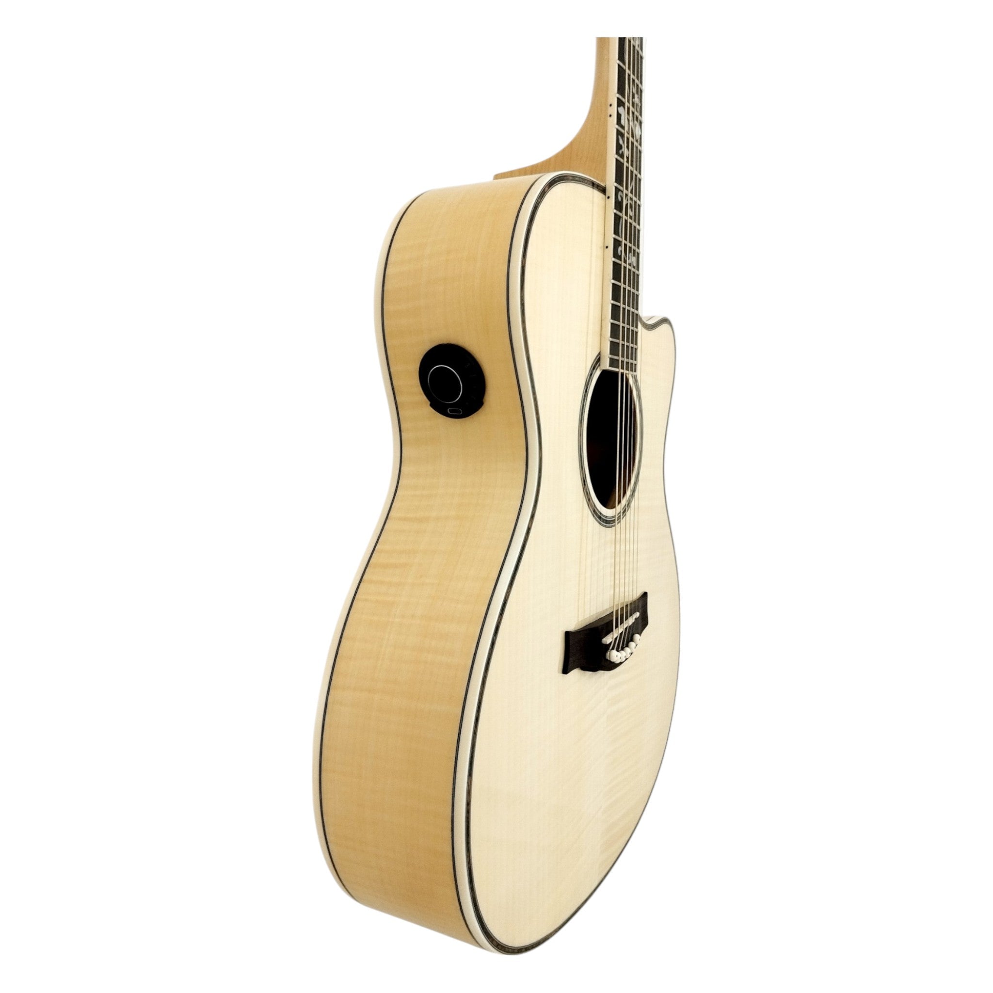 Haze SDG837SPCEQN All Flame Maple with Double OS1 Vibration Pickup Cutaway Acoustic Guitar - Natural
