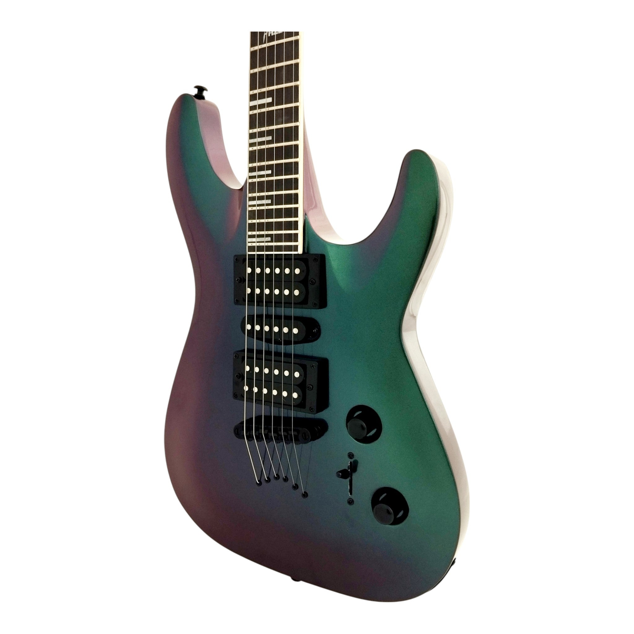 Haze SEG258 Chameleon Green/Purple Electric Guitar with HSH Pickups and Double Cutaway